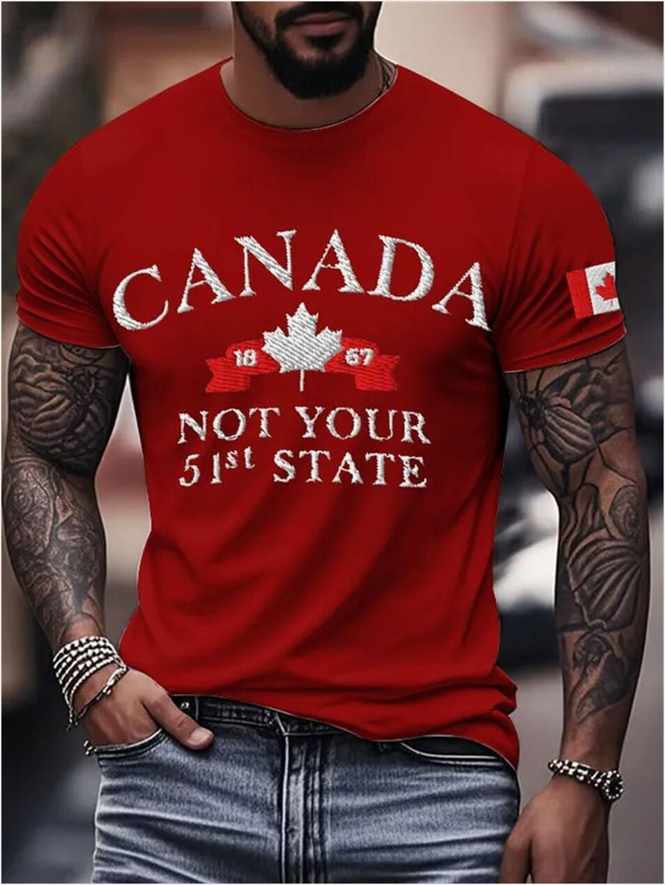 Canada Not Your 51st State Printed Casual Crew Neck T-Shirt Christmas Birthday Gifts For Him