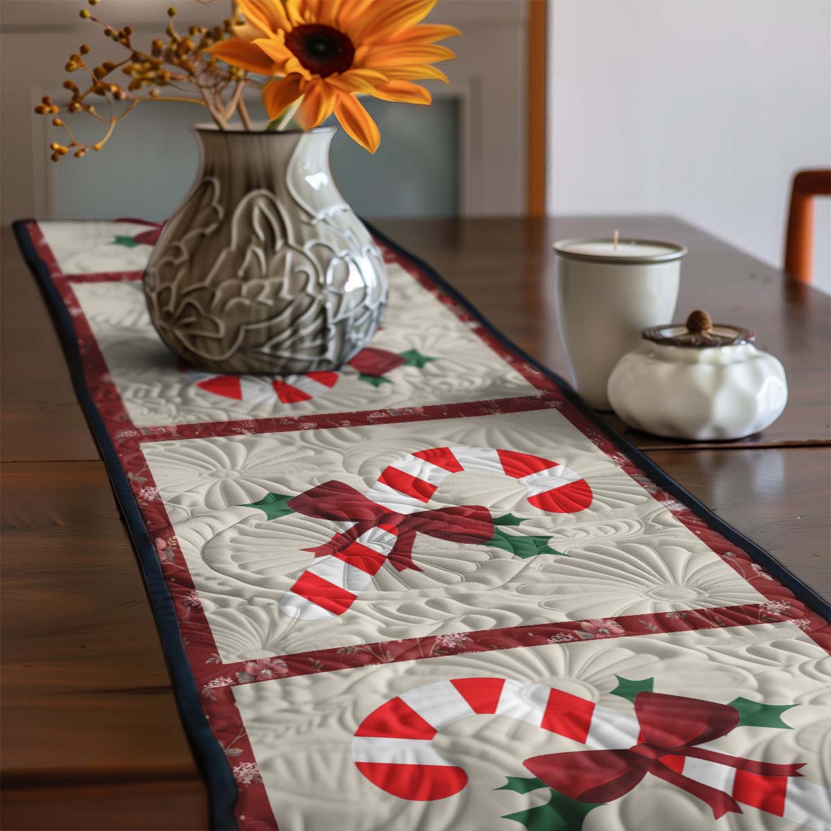 Candy Cane Quilted Table Runner Dining Table Runner Home Decorations Themed Gifts For Mom