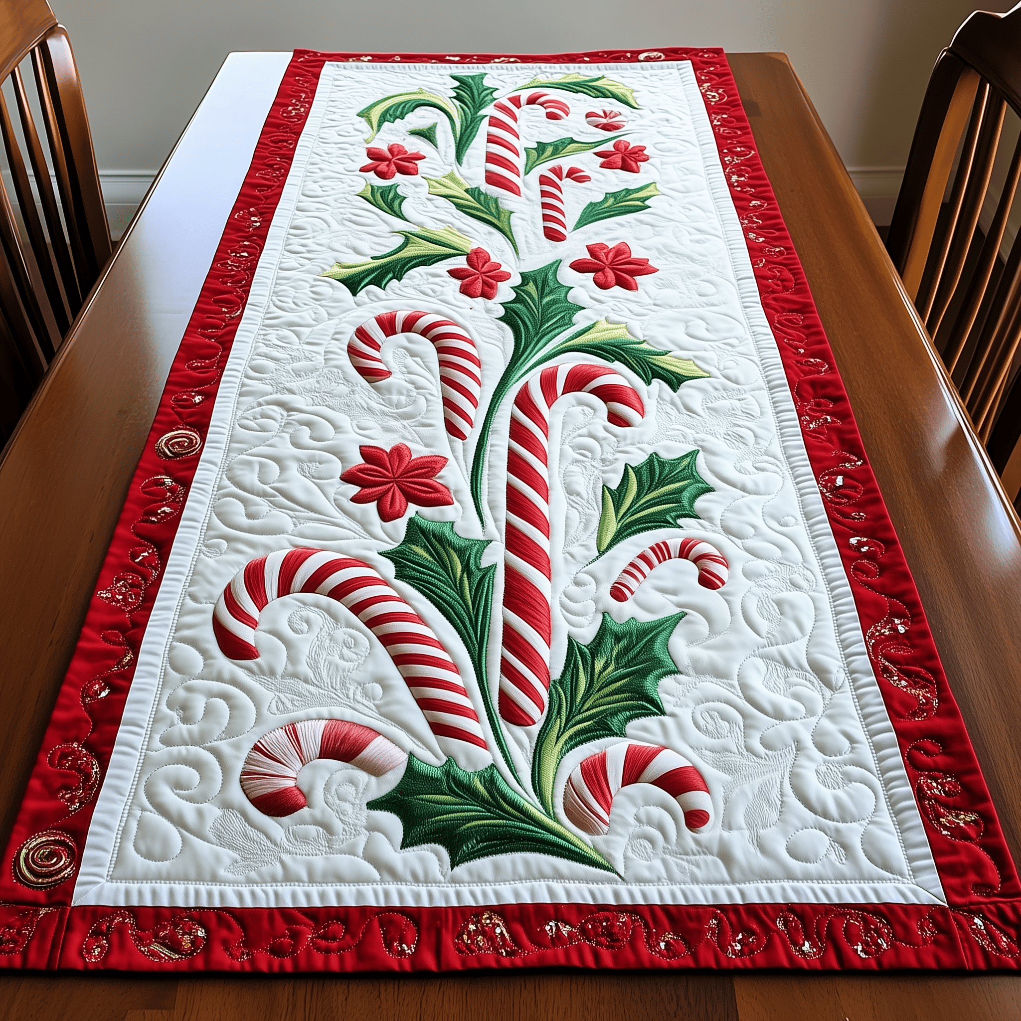 Candy Canes Quilted Table Runner Gift For Candy Lover