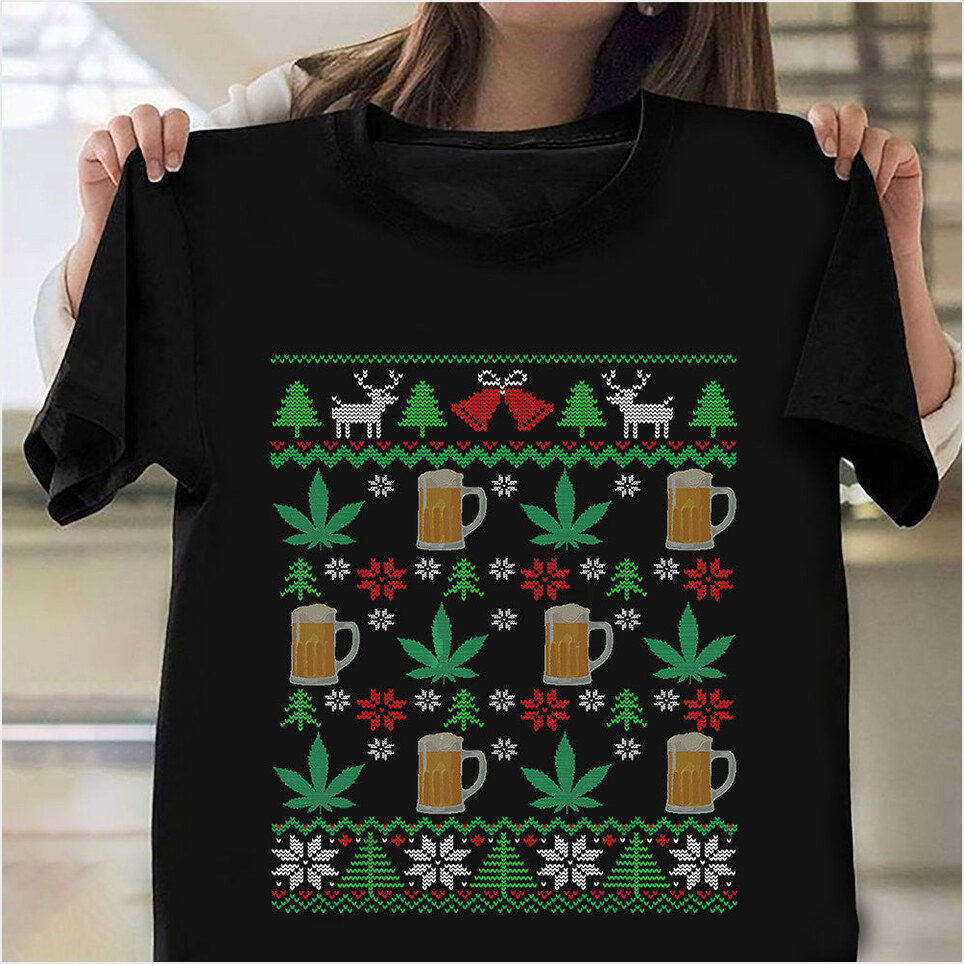 Cannabis Beer Ugly Christmas Sweater Shirt Xmas Gift Ideas For Her Birthday Gifts For Friends