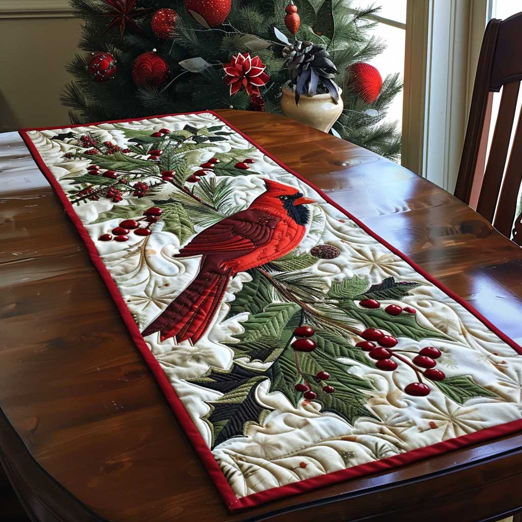 Cardinal Bird Quilted Table Runner Holiday Red Cardinal Christmas Decorations Best Gifts