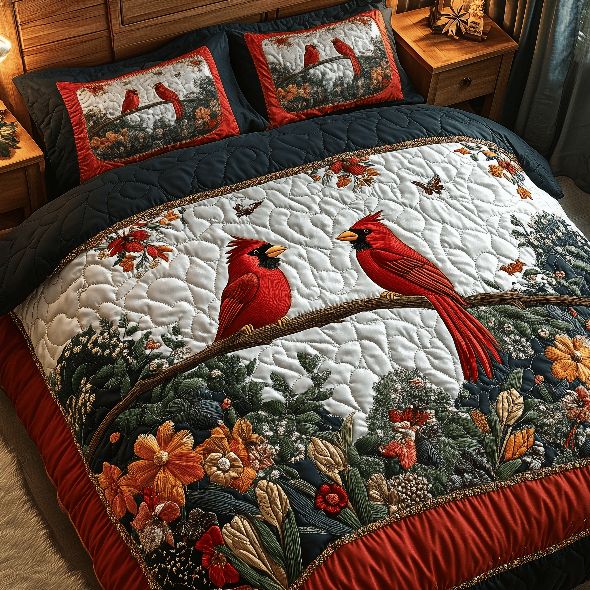 Cardinal Hearts Together Quilted Bedding Set Good Valentine'S Duvet Cover Set Mother And Son Gifts