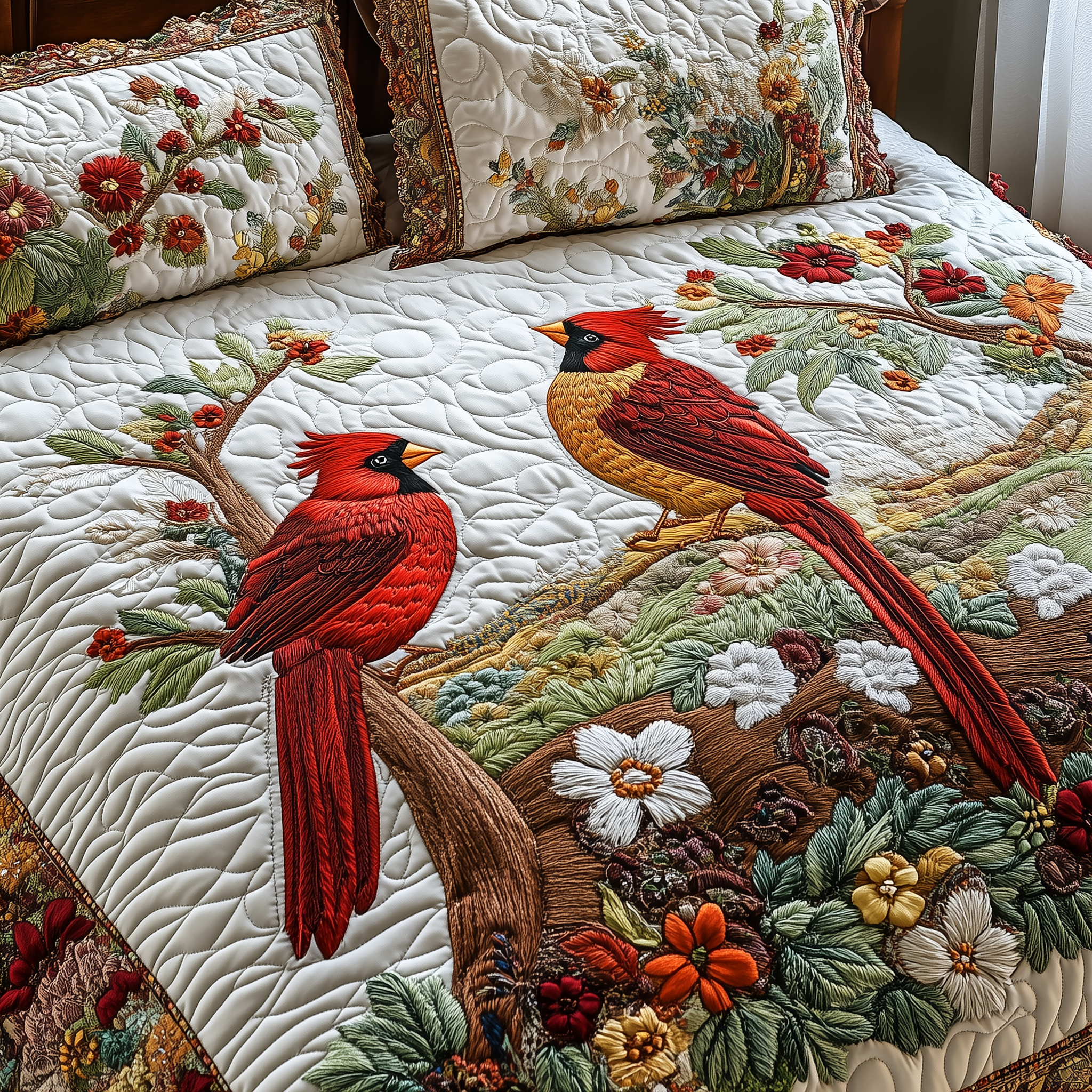 Cardinal Love Dance Quilted Bedding Set Good Valentine'S Duvet Cover Set Cardinal Gifts For Mom