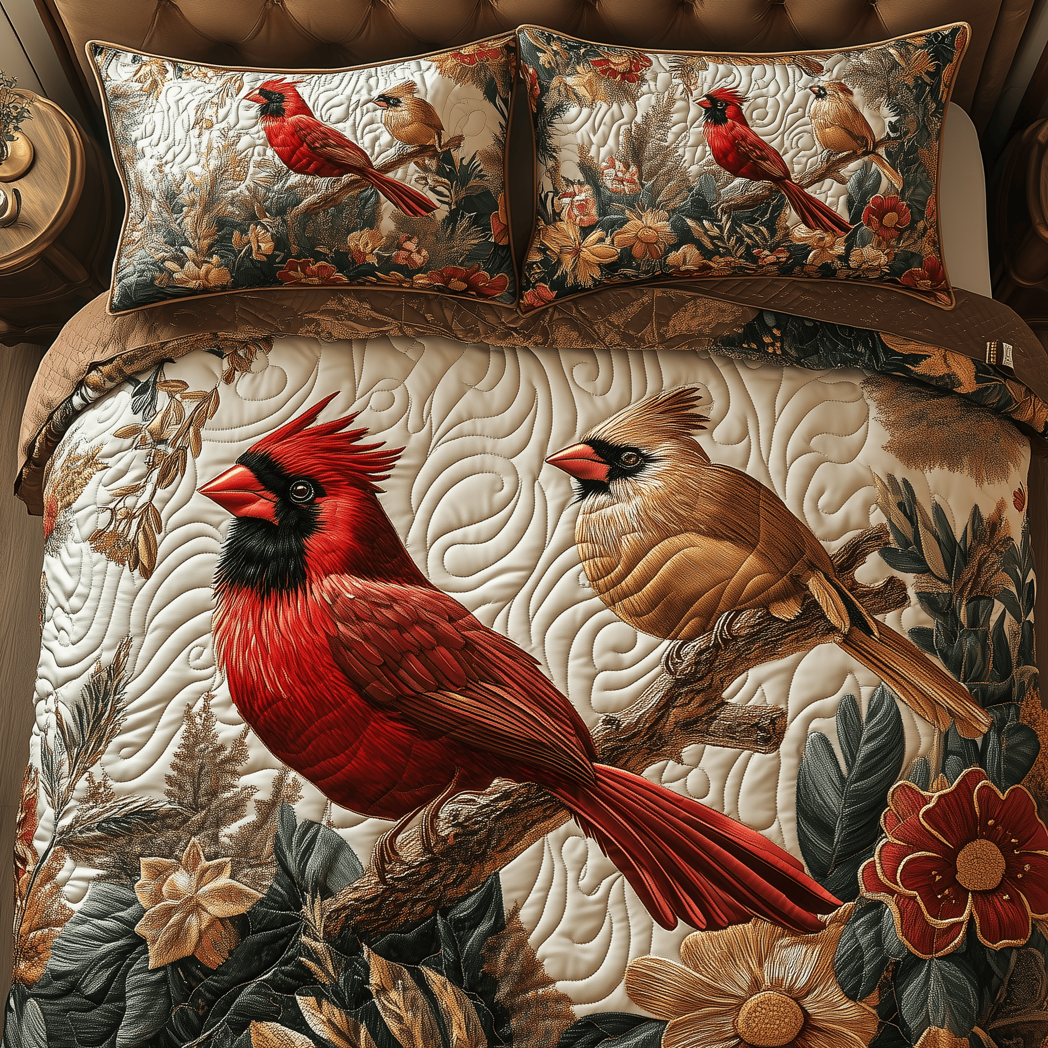 Cardinal Love Dance Quilted Bedding Set Good Valentine'S Duvet Cover Set Gifts For Him