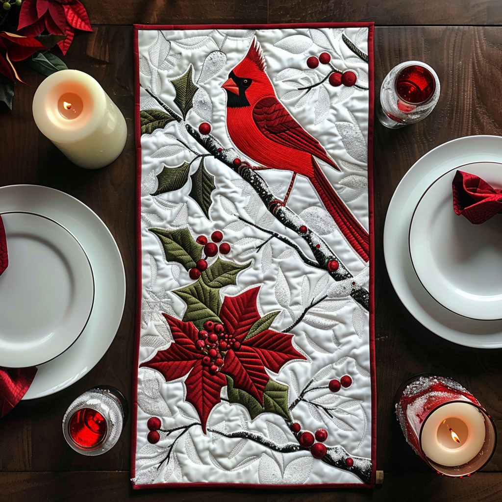 Cardinal Lovers Quilted Table Runner Holiday Red Cardinal Christmas Decorations Best Gifts