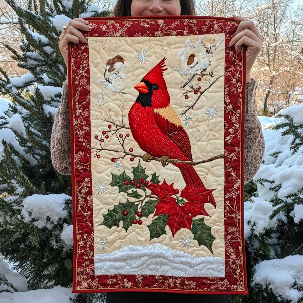 Cardinal Snowfall Quilted Table Runner Holiday Indoor Decorations Cardinal Gifts For Christmas