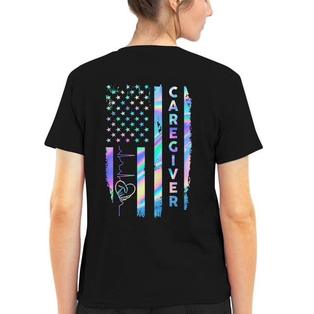 Caregiver Colorful Flag T-shirt Girt For Caregivers