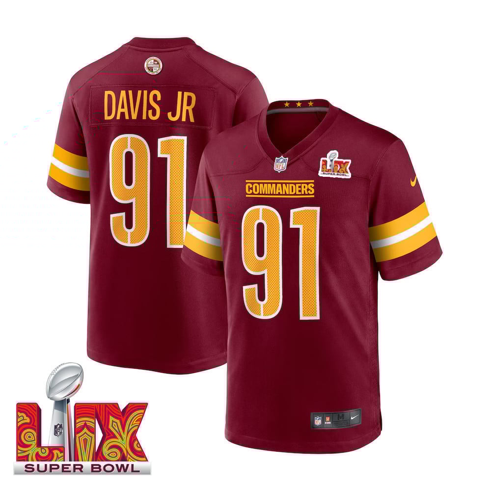 Carl Davis Jr. #91 Washington Commanders Super Bowl LIX Jersey - Men's - Burgundy - JS438