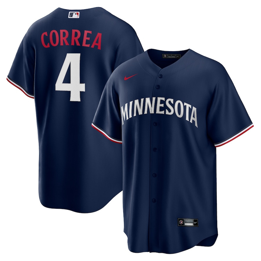 Carlos Correa 4 Minnesota Twins Team Logo Alternate Men Jersey - Navy - JS456