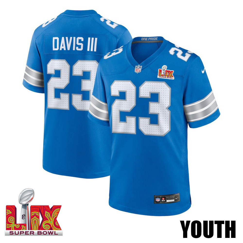Carlton Davis #23 Detroit Lions Super Bowl LIX YOUTH Jersey - Blue - JS302
