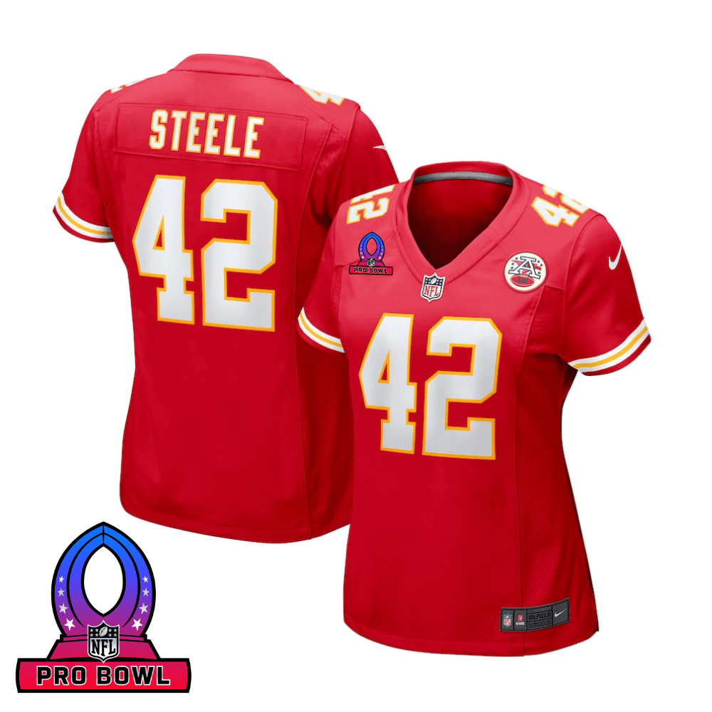 Carson Steele 42 Kansas City Chiefs 2025 Pro Bowl Patch Women Game Jersey - Red - JS460