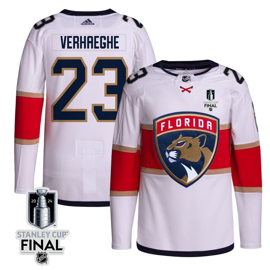 Carter Verhaeghe 23 Florida Panthers 2024 STANLEY CUP Final Away Breakaway Jersey - Men, White - JS488