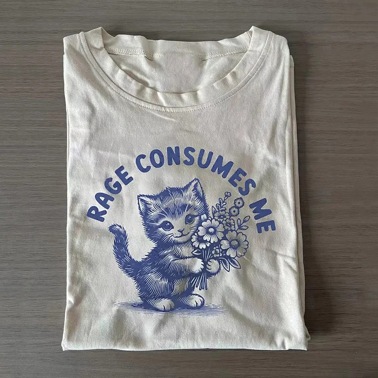 Cat And Flowers Rage Consumes Me T-Shirt Luxury Mother's Day Gifts
