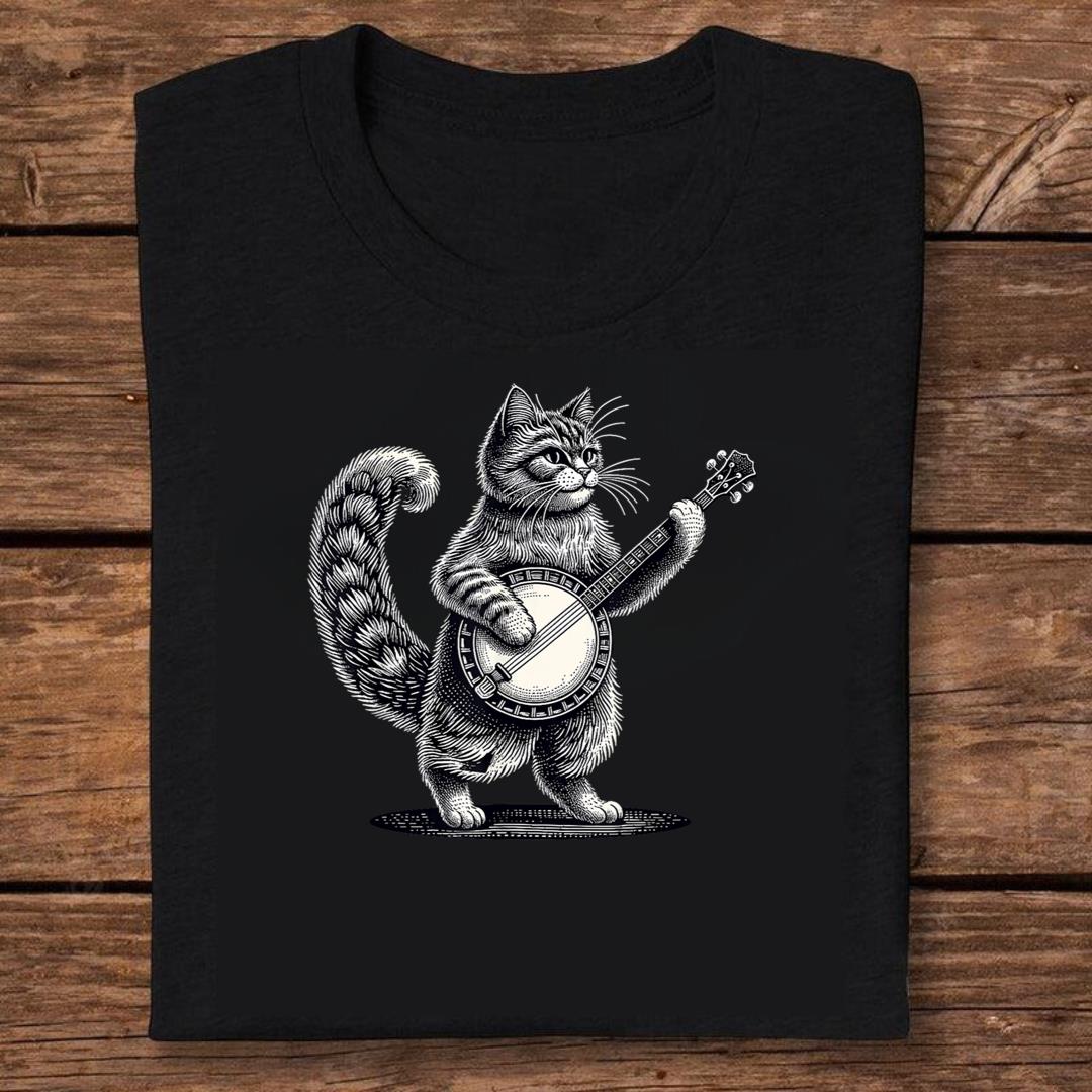 Cat Banjo Bluegrass Marching Band Musician Instrument T-shirt
