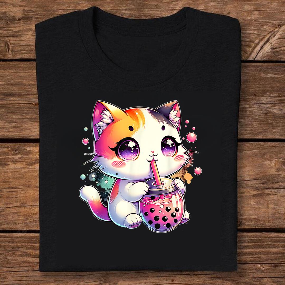 Cat Boba Tea Anime Japanese Kawaii Neko Bubble Tea Cat T-shirt