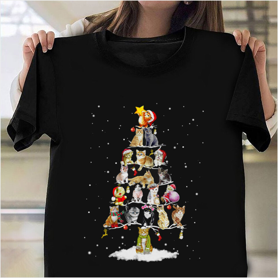 Cat Christmas Tree Shirt Cute Christmas Birthday Gifts For Cat Lovers People Best Friend Gifts