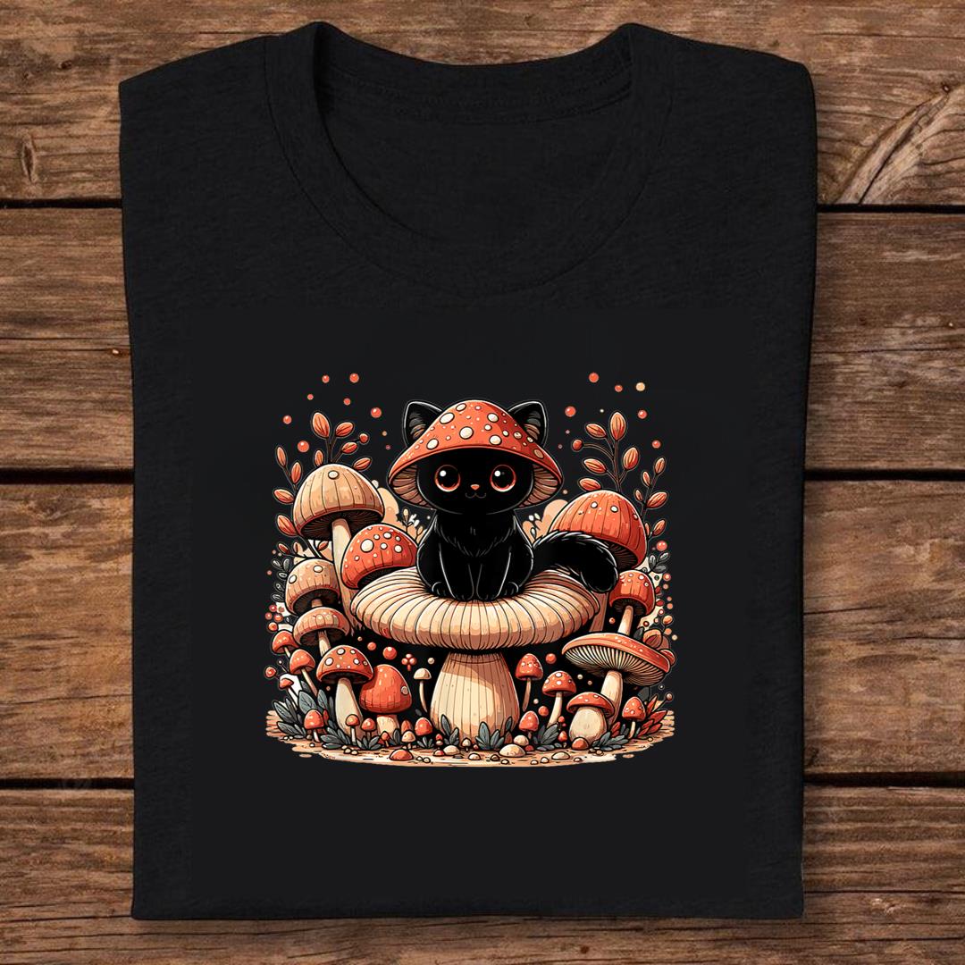 Cat Cottagecore Mushroom Fungi Cute Aesthetic Cat T-shirt