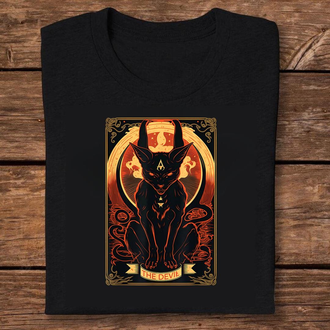 Cat Devil Tarot Card Graphic Illustration T-shirt
