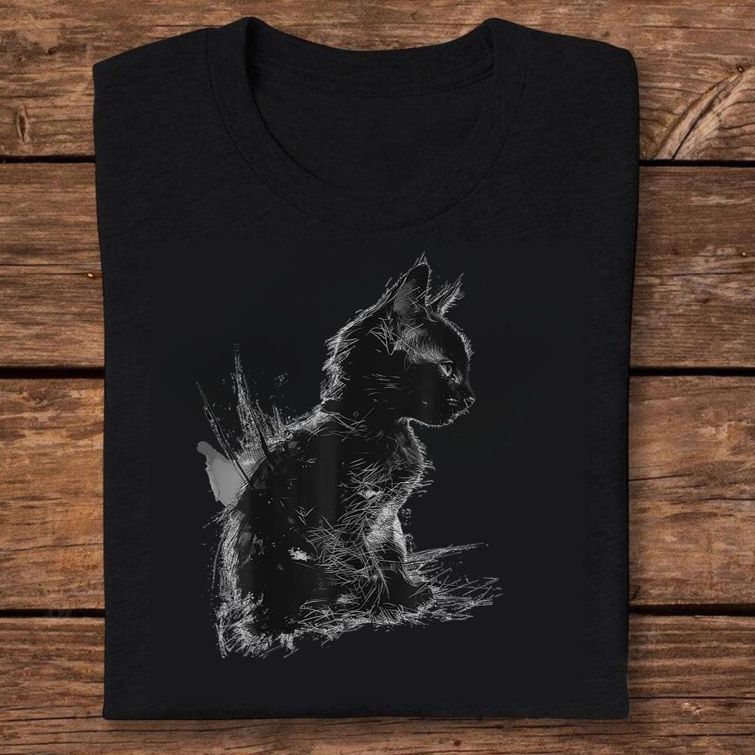 Cat Drawing Abstract Art Animal Illustration Graphic Cat T-shirt