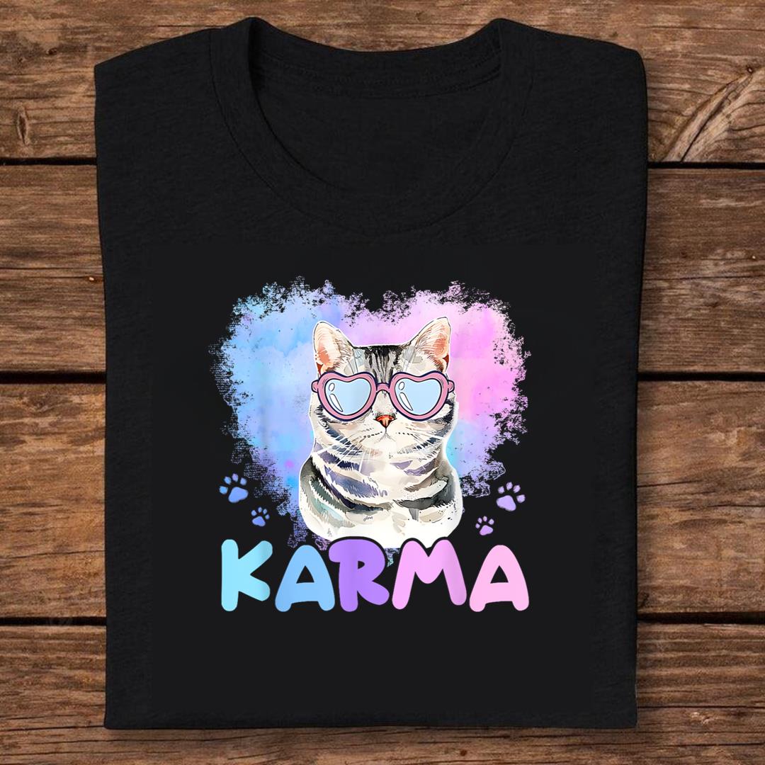 Cat Heart Shape Funny Gifts For Girls Kids Women Men Karma T-shirt