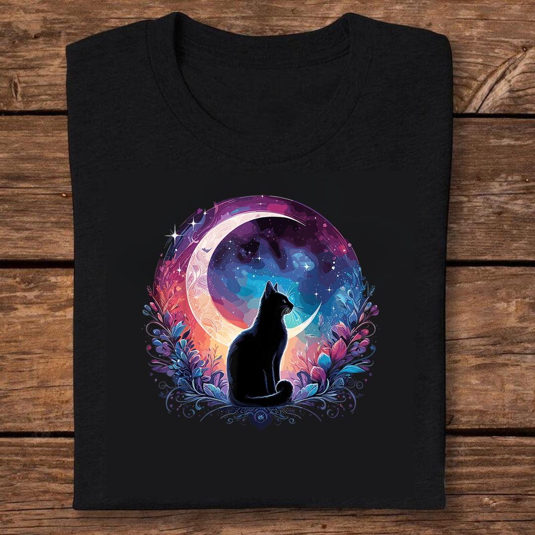 Cat In Moonlight Cat T-shirt