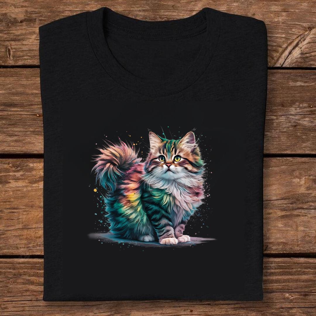 Cat Men Woman Colorful Watercolor Cat Long Sleeve T-shirt