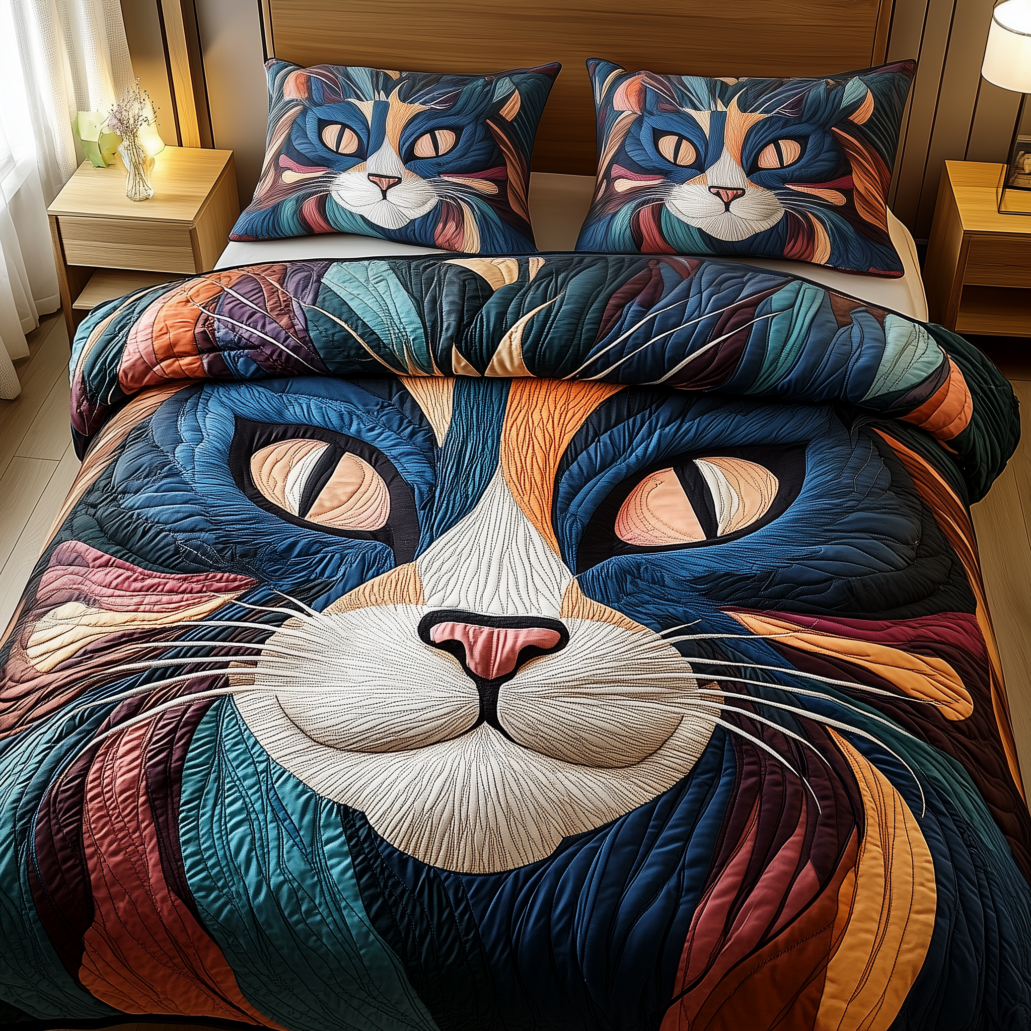 Cat Quilted Bedding Set Valentine'S Day Duvet Cover Set Cat Gifts Women