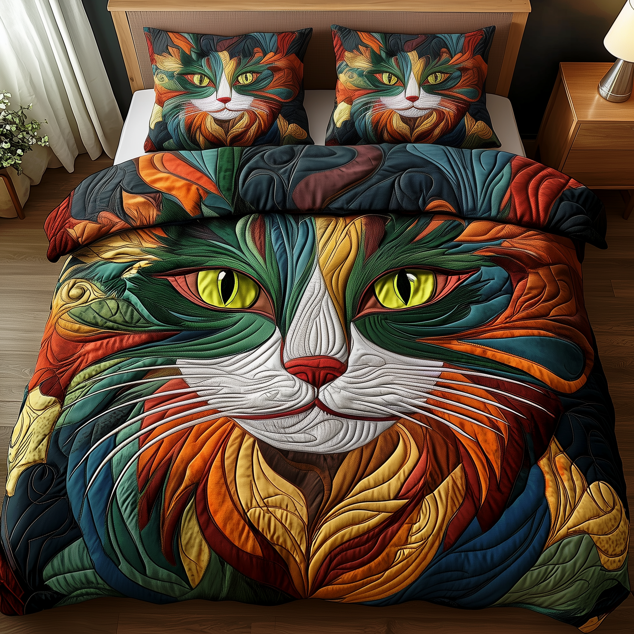 Cat Quilted Bedding Set Valentine'S Day Duvet Cover Set Cat Presents For Women