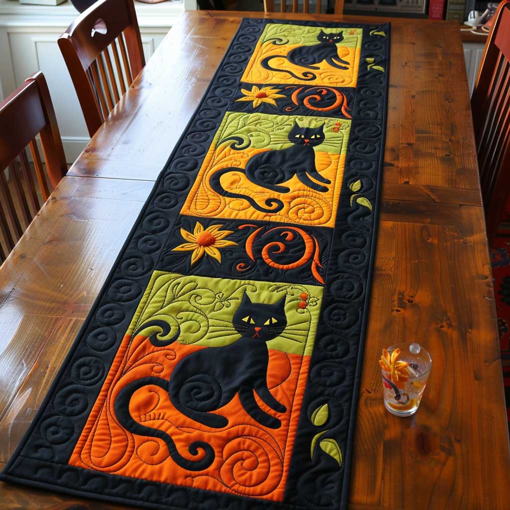Cat Quilted Table Runner Home Decorations Themed Gifts For Cat Person Chritmas