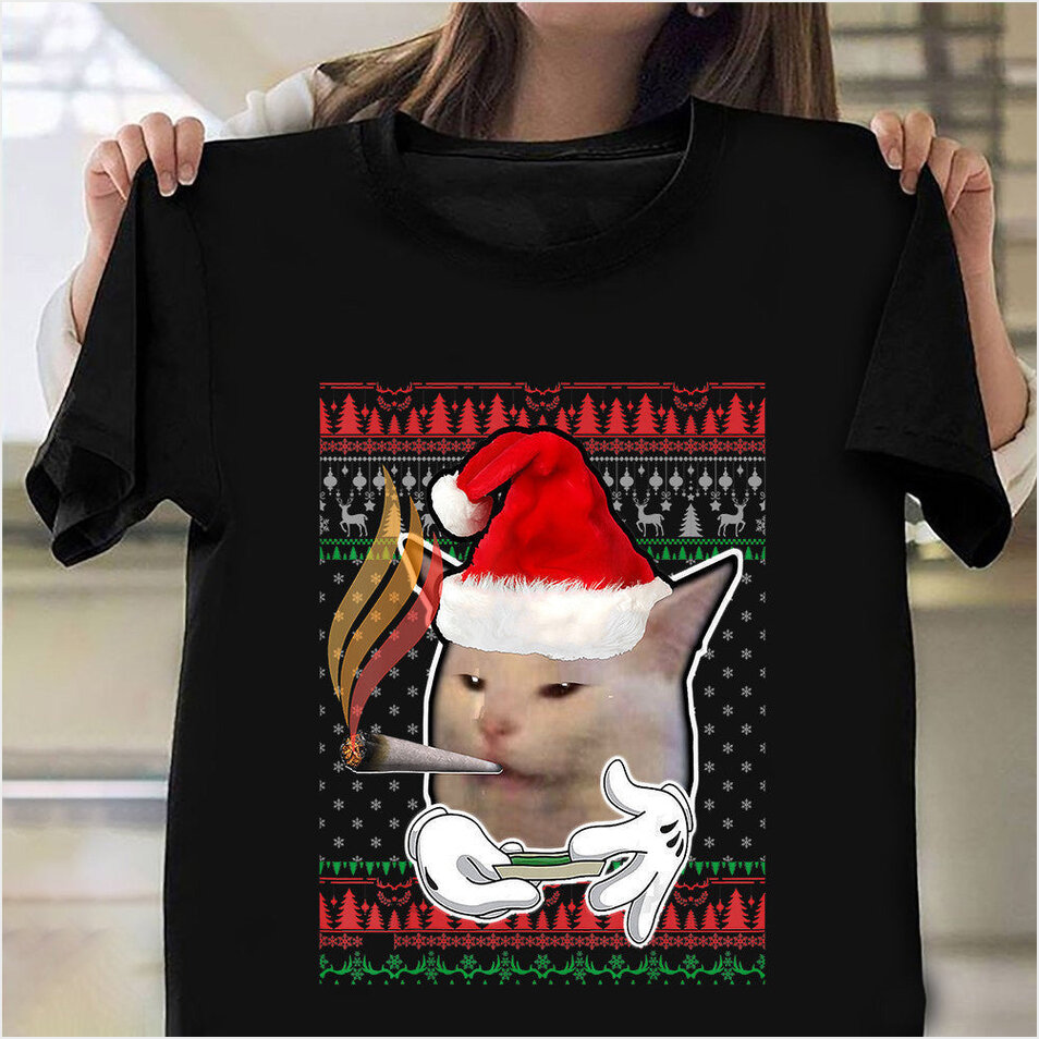 Cat Santa Smoking Ugly Christmas Sweater Shirt Christmas Birthday Gifts For Cat Lovers