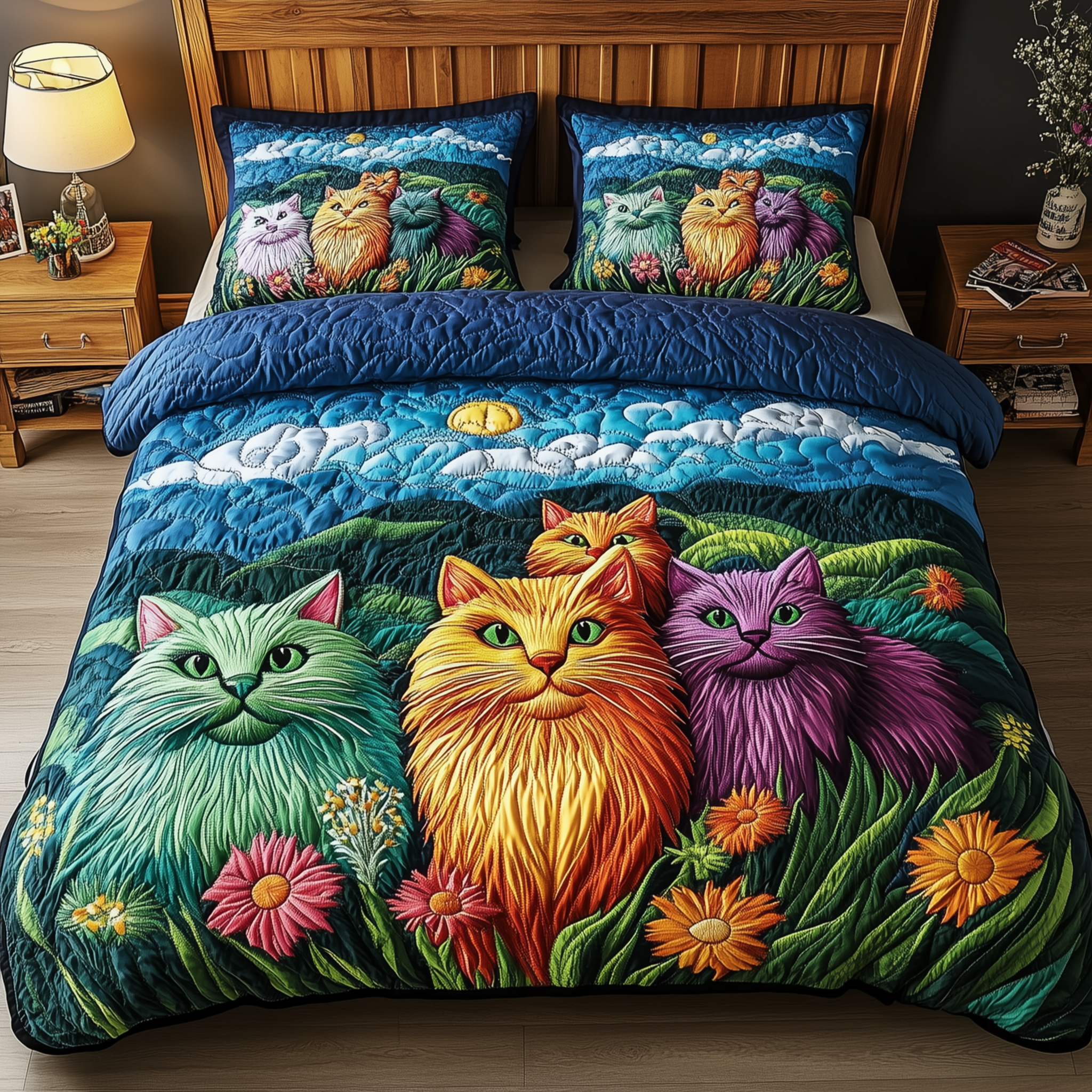 Cats Of The Rainbow Quilted Bedding Set Valentine'S Day Duvet Cover Set Gifts For Someone Who Likes Cats
