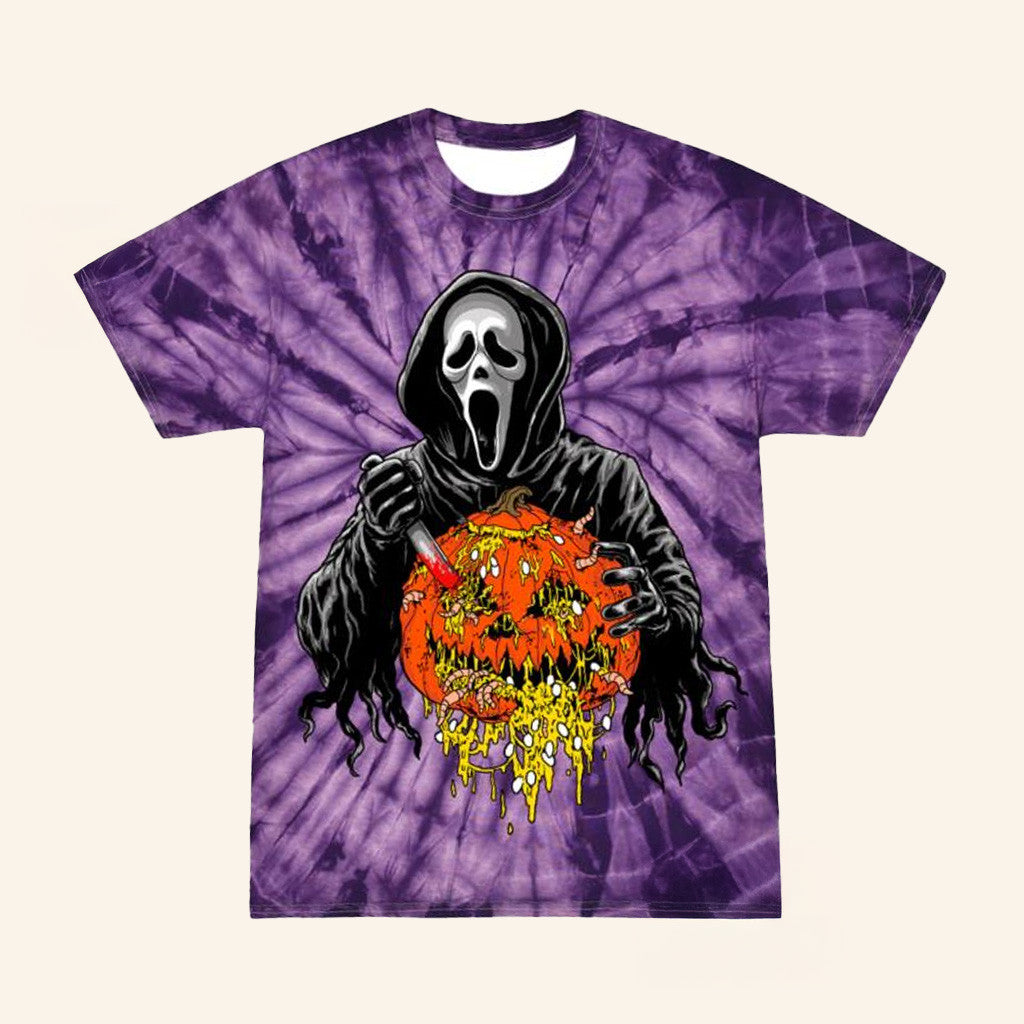 Cavitycolors Merch Ghost Face Creepy Carver Tie Dye T-Shirt Halloween Gifts For Friends