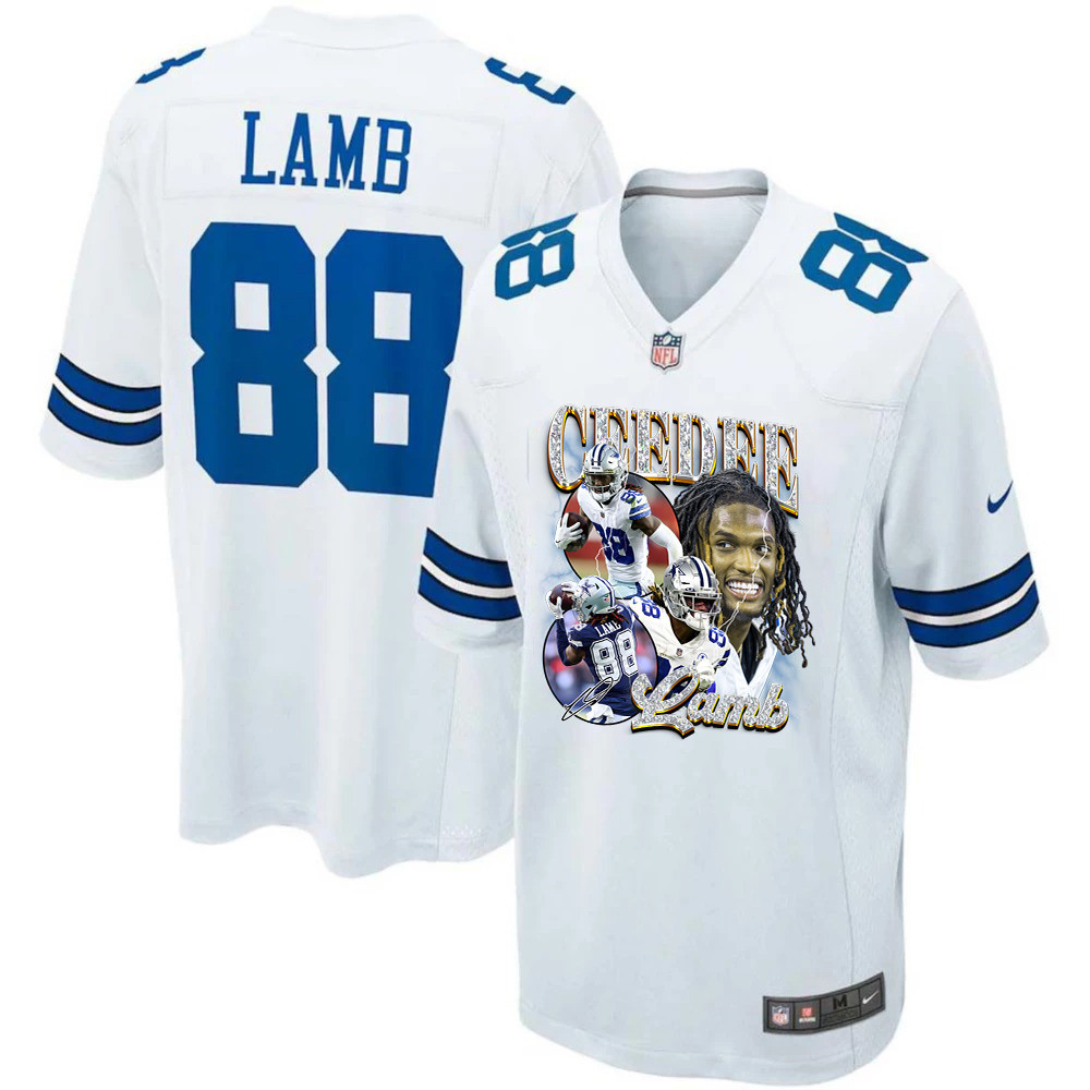 CeeDee Lamb 88 Dallas Cowboys Cee Works Hard Home Game Men Jersey - White - JSDV444