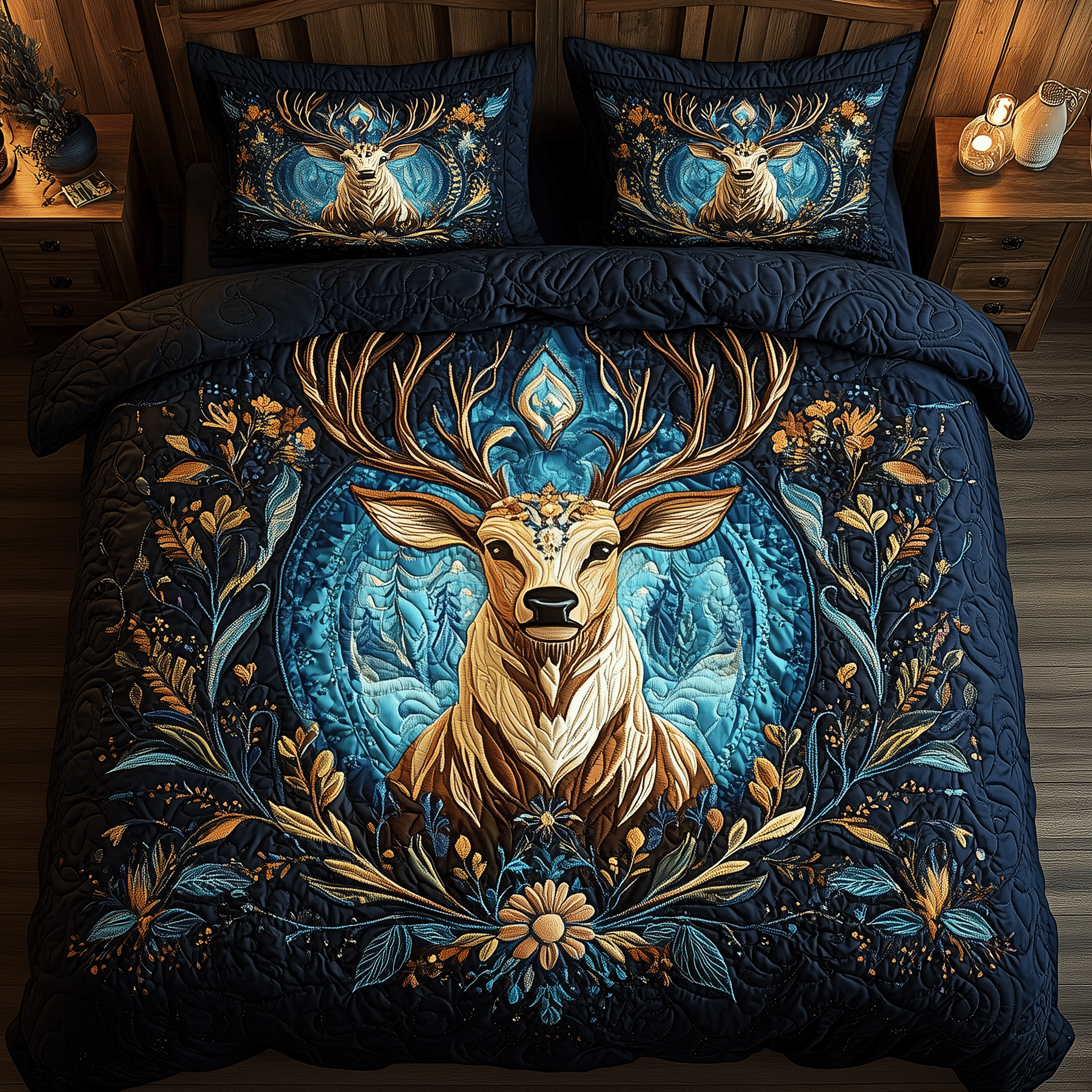 Celestial Antlers Quilted Bedding Set Duvet Cover Bedspread Set Themed Best Gifts For Him