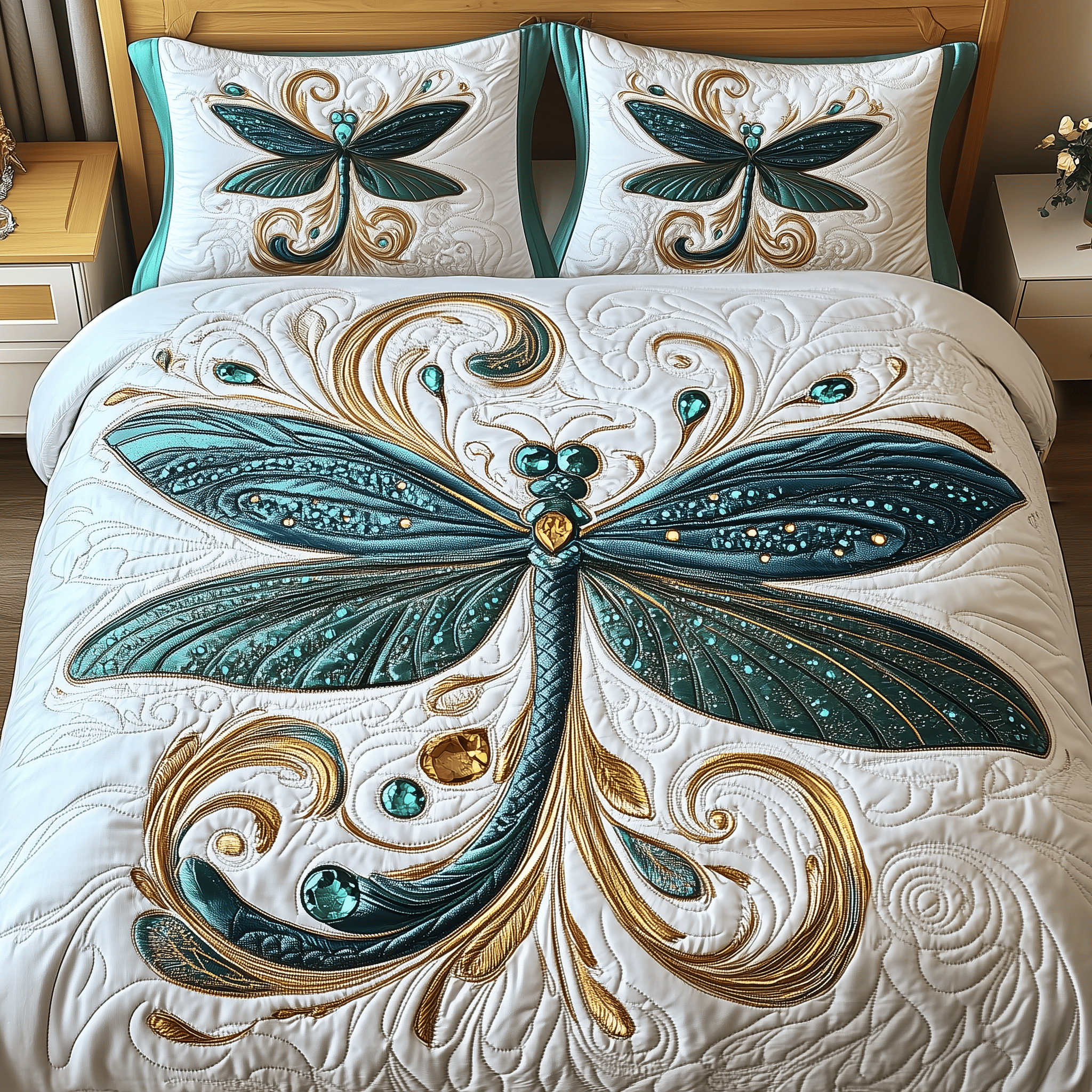 Celestial Drifter Quilted Bedding Set Dragonfly Duvet Cover Birthday Presents For Mum