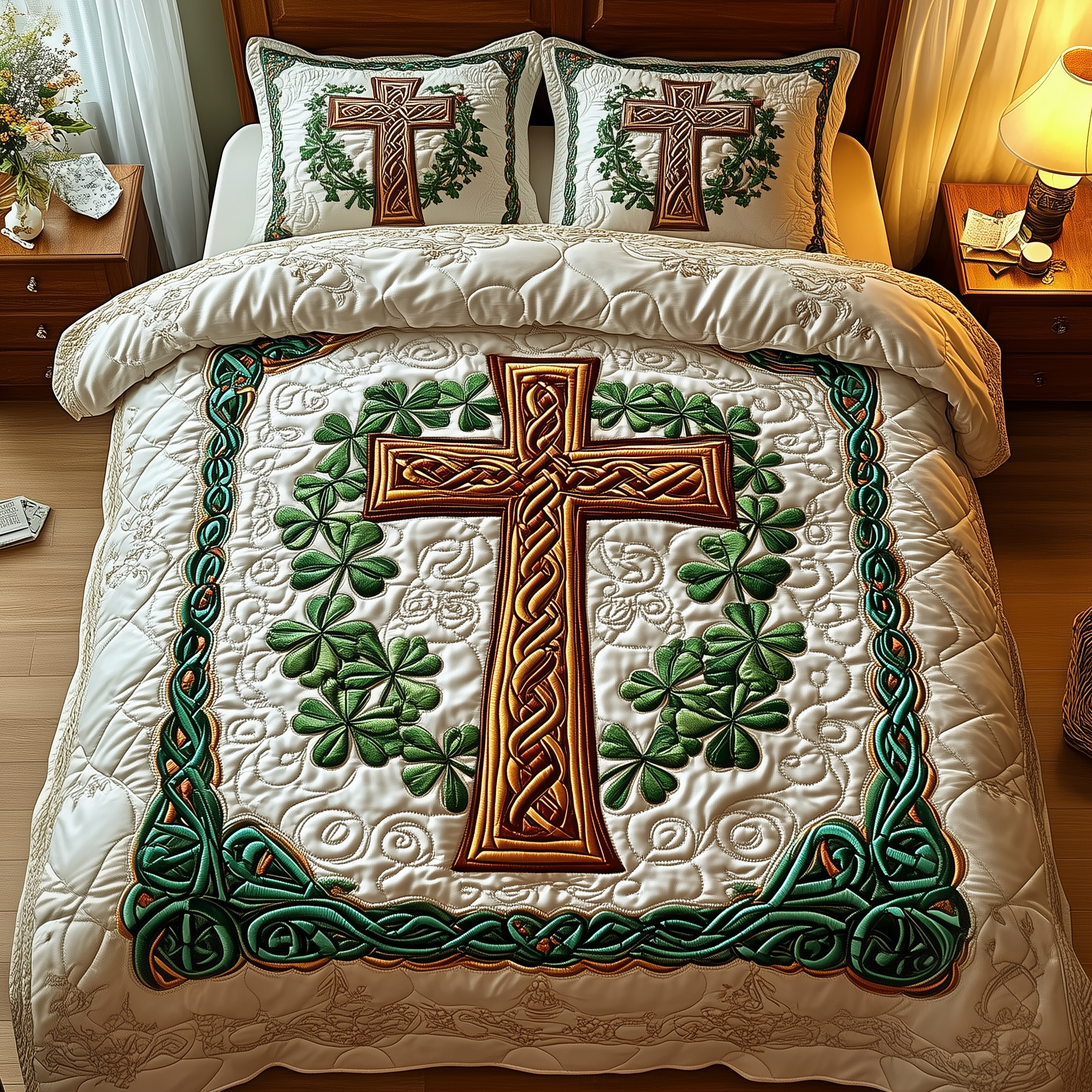 Celtic Cross Quilted Bedding Set Duvet Cover Bedspread Set Item Gifts For Father In Law