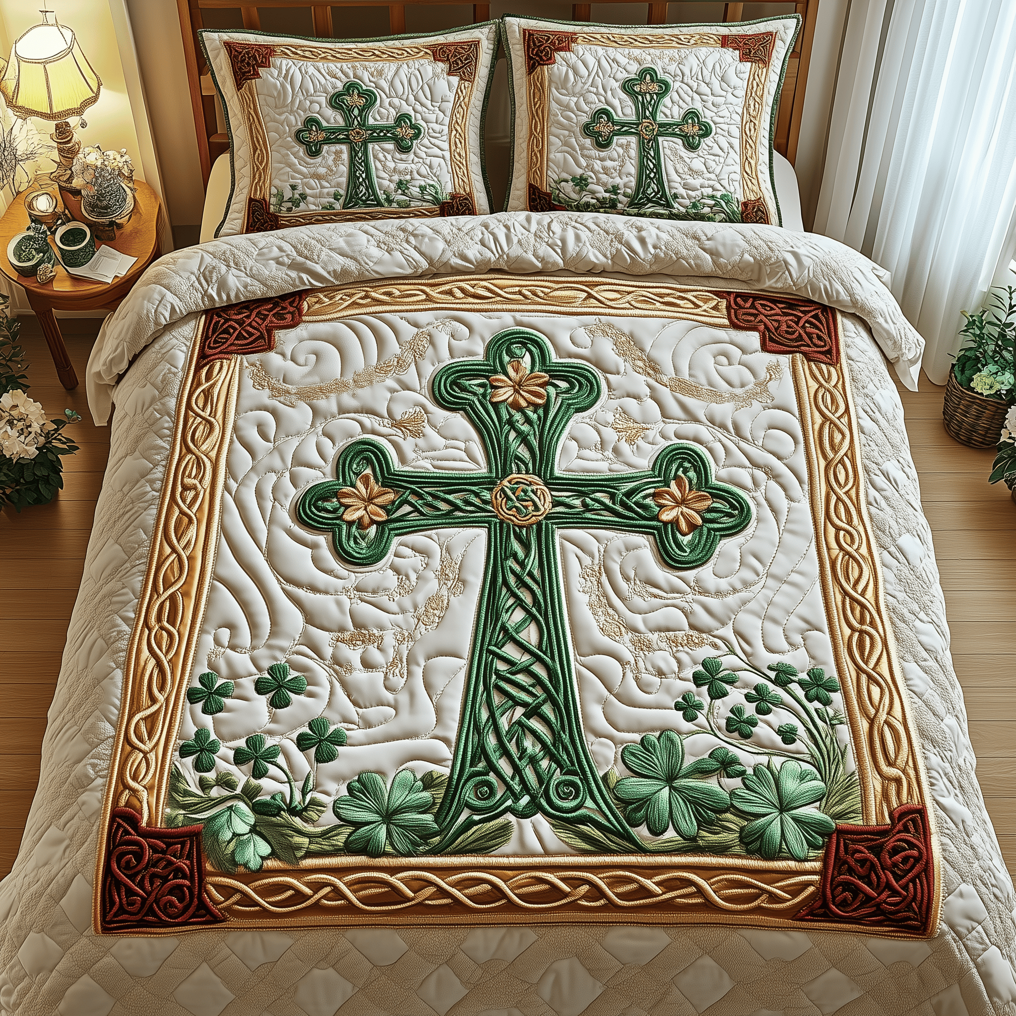 Celtic Cross Quilted Bedding Set Duvet Cover Bedspread Set Item Simple Father's Day Gift Ideas