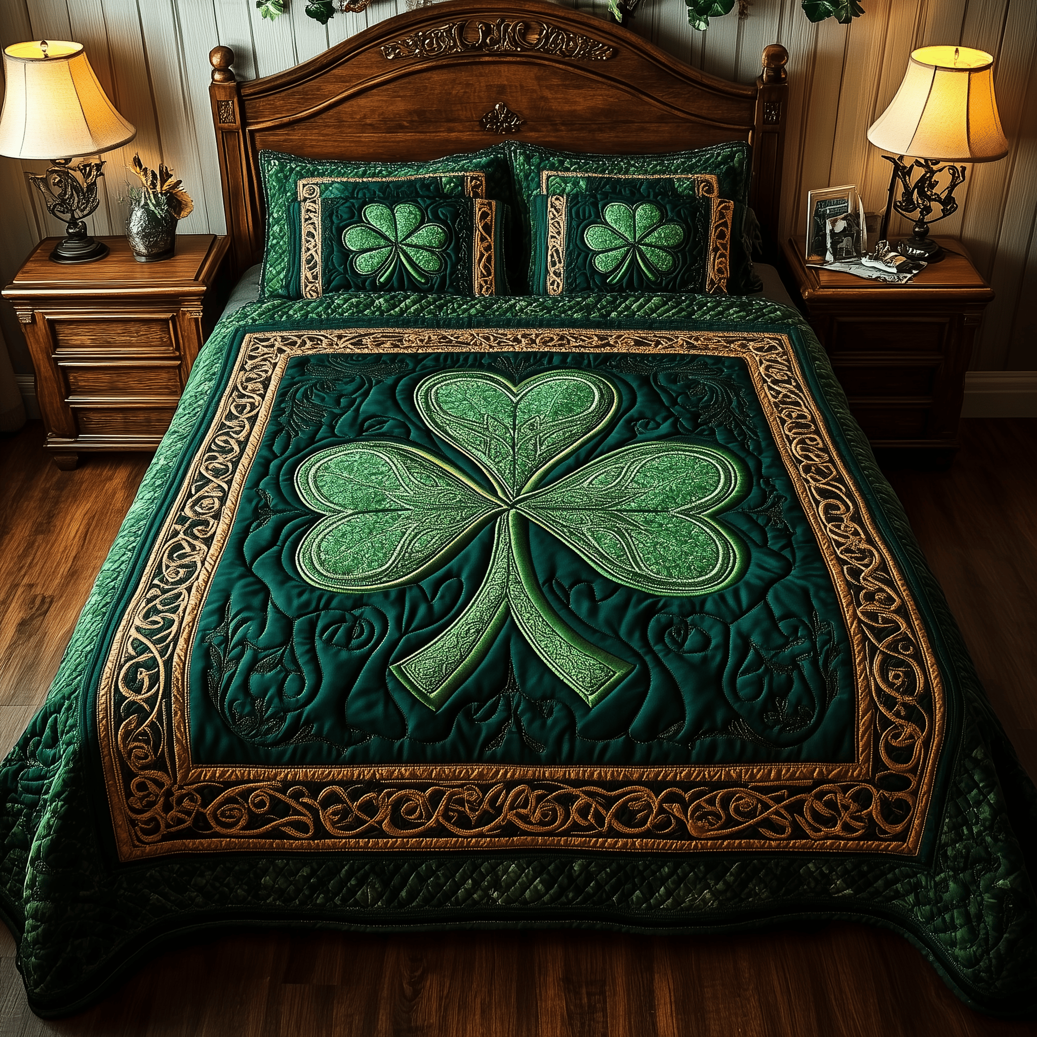 Celtic Shamrock Quilted Bedding Set Duvet Cover Bedspread Set Item Best Father's Day Gifts