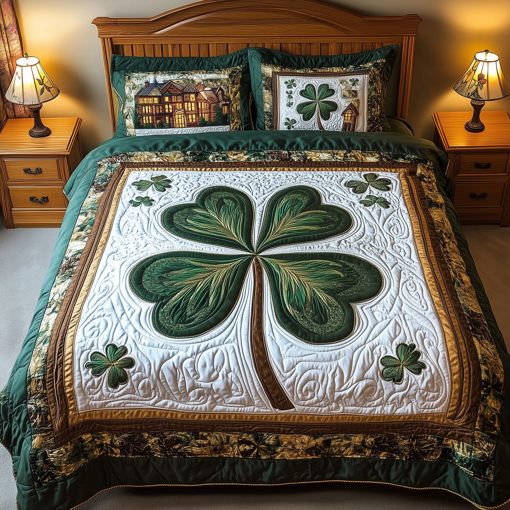Celtic Shamrock Quilted Bedding Set Duvet Cover Bedspread Set Item Best Gifts For Dad