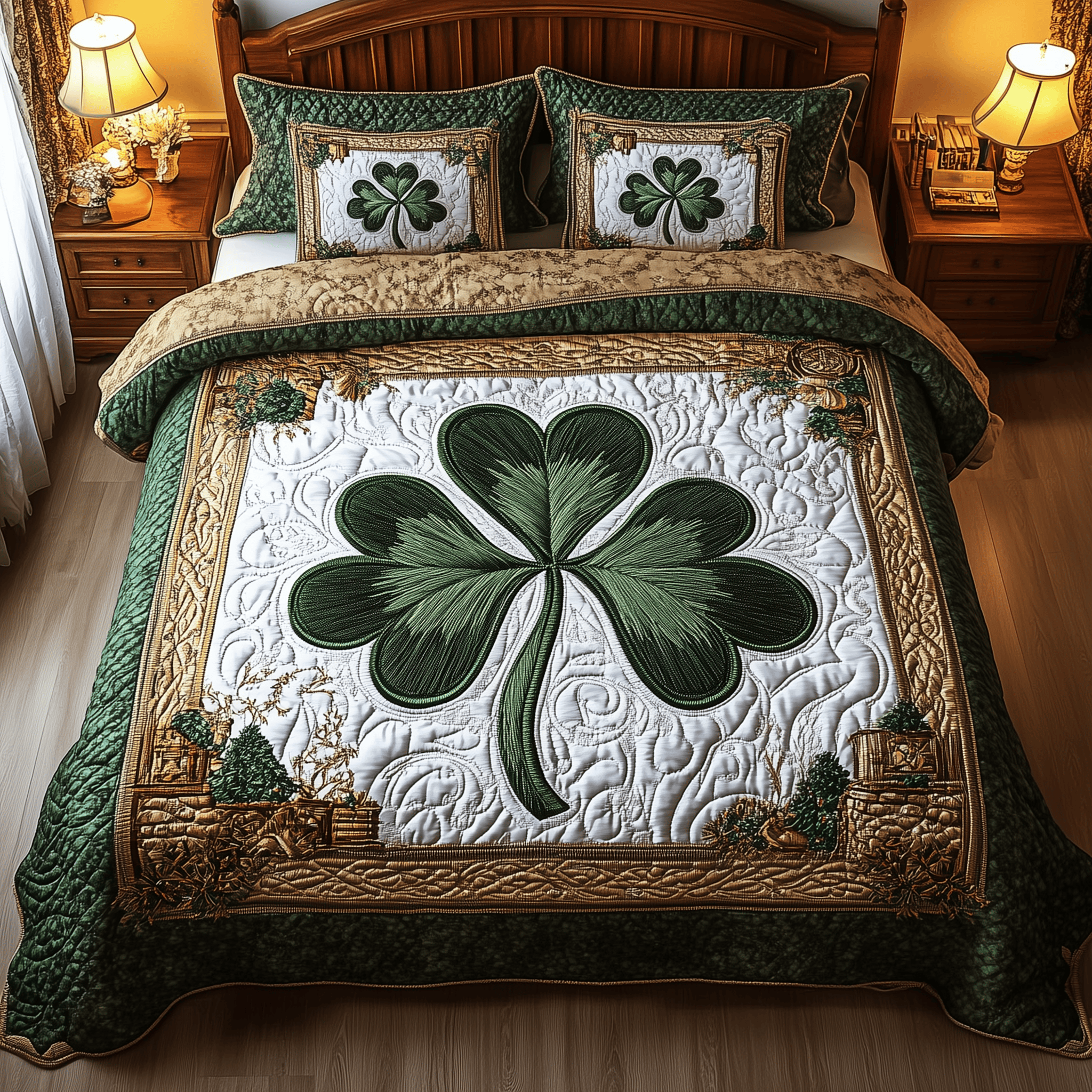 Celtic Shamrock Quilted Bedding Set Duvet Cover Bedspread Set Item Dad Birthday Gifts