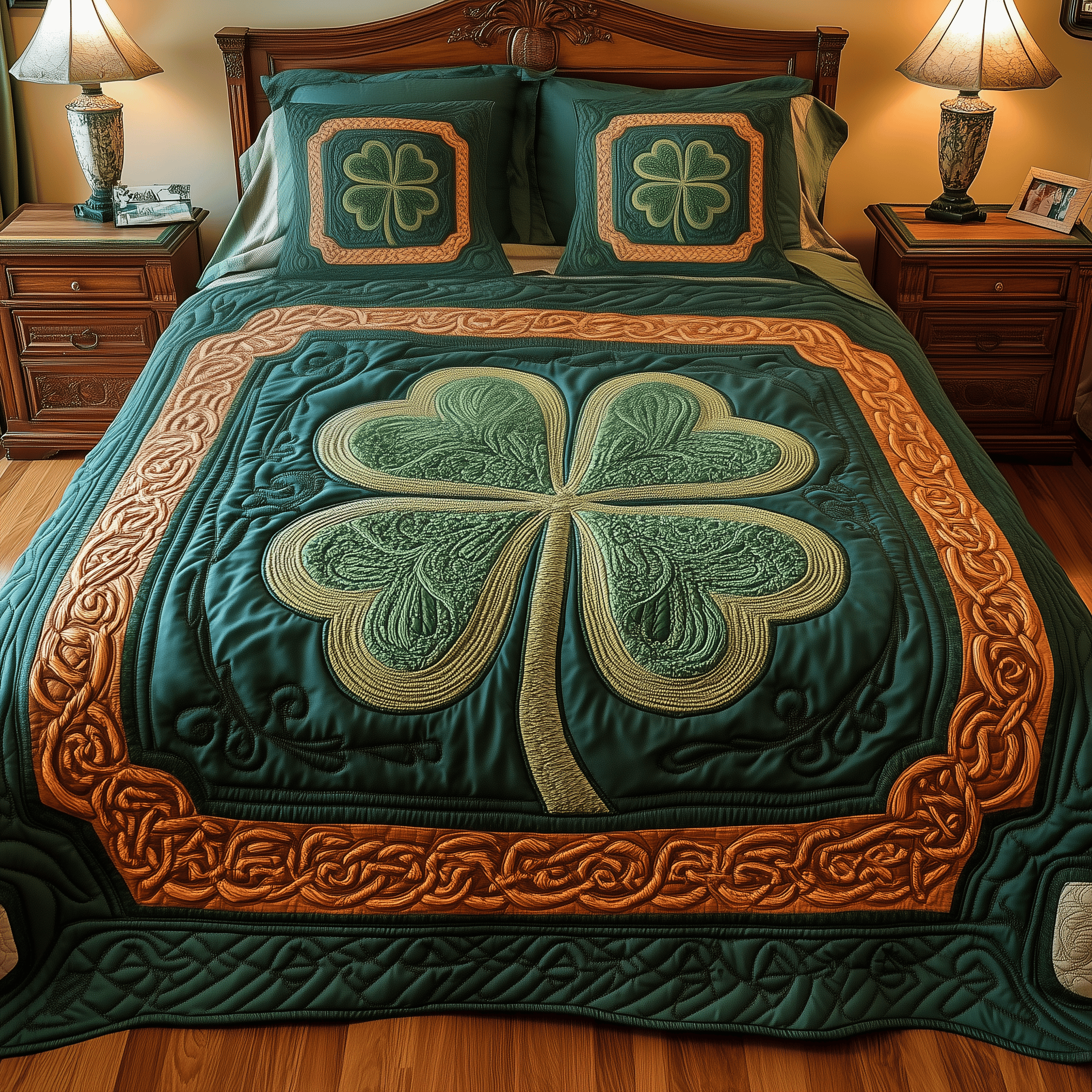 Celtic Shamrock Quilted Bedding Set Duvet Cover Bedspread Set Item Father's Day Gifts