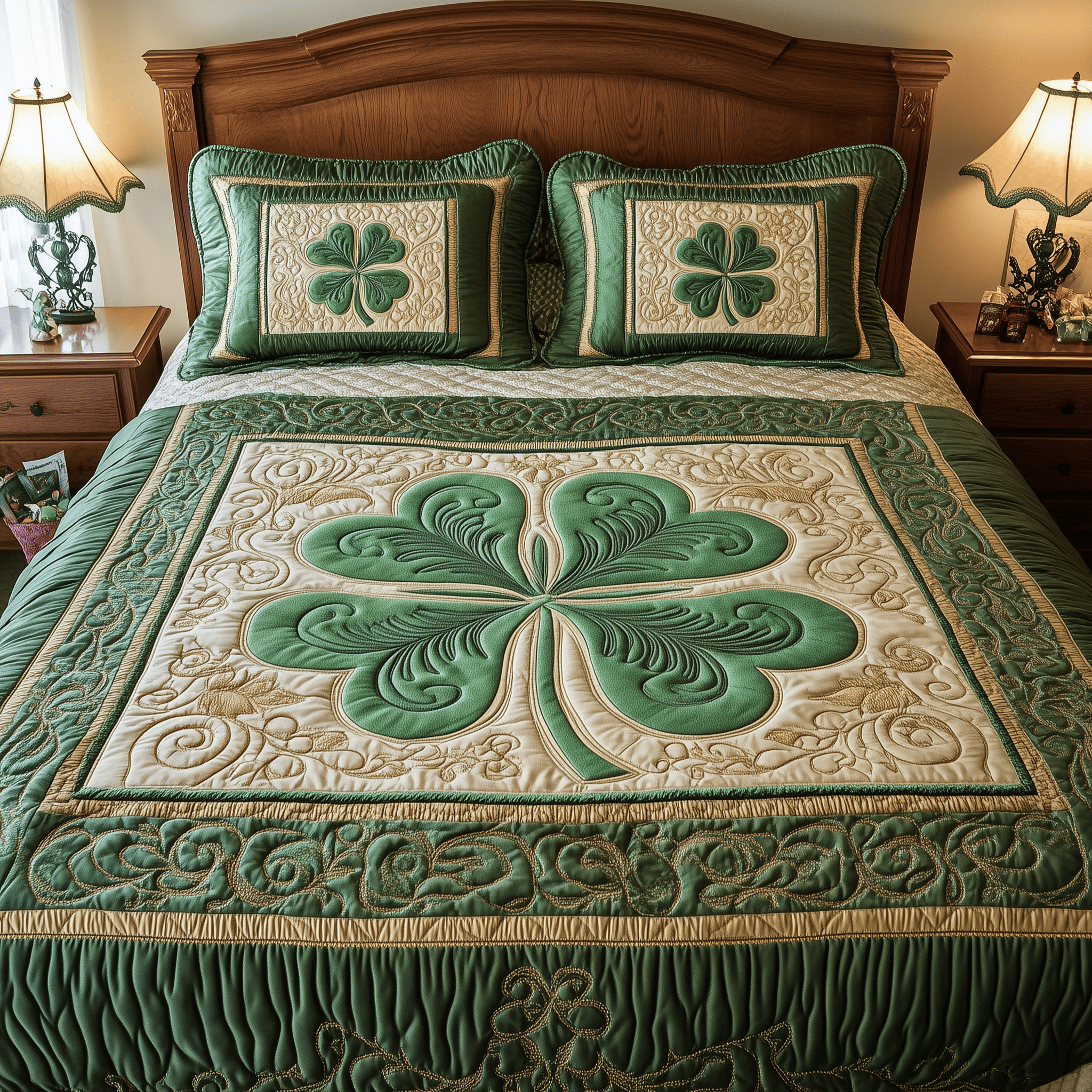 Celtic Shamrock Quilted Bedding Set Duvet Cover Bedspread Set Item Fathers Day Presents