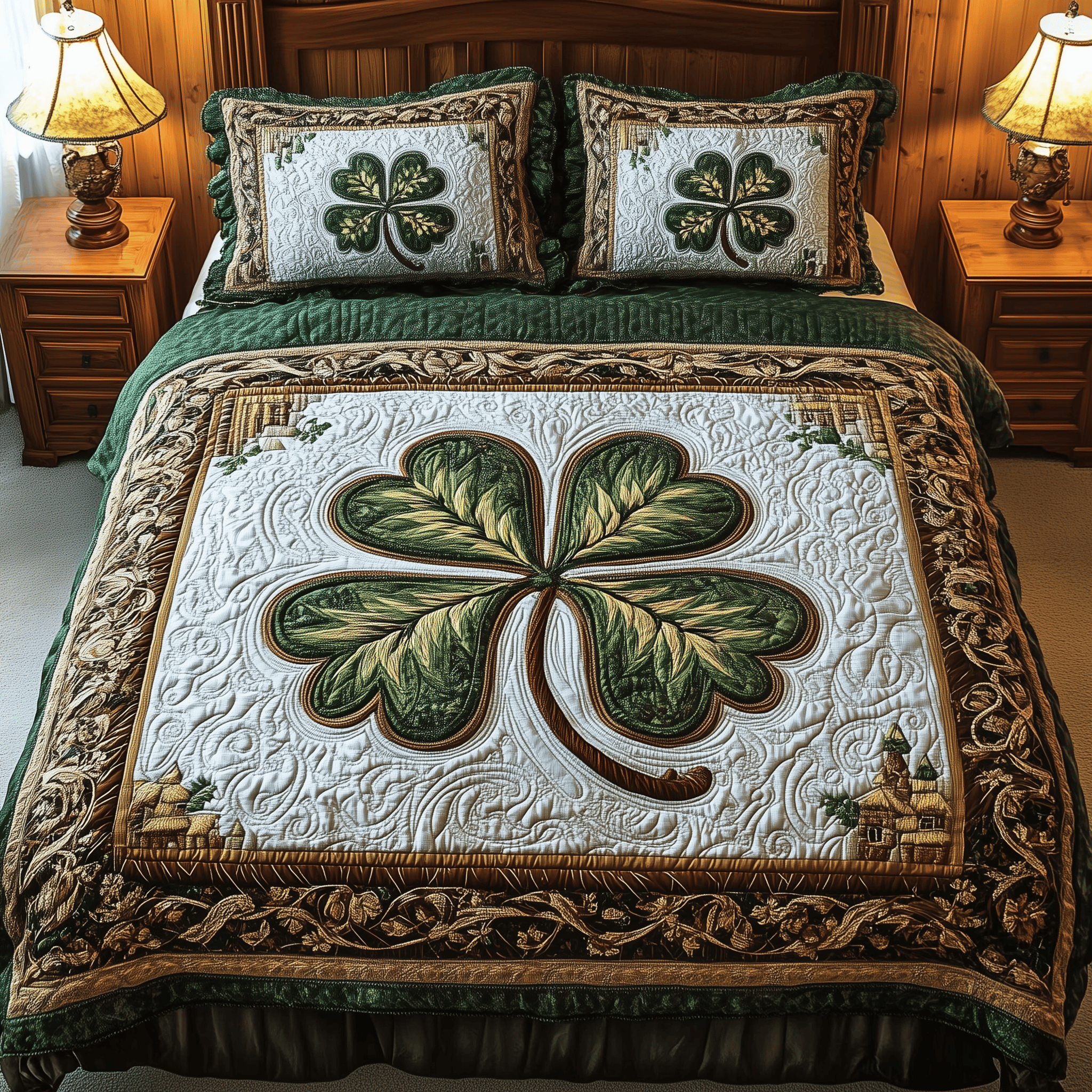 Celtic Shamrock Quilted Bedding Set Duvet Cover Bedspread Set Item Gifts For Dad Who Wants Nothing