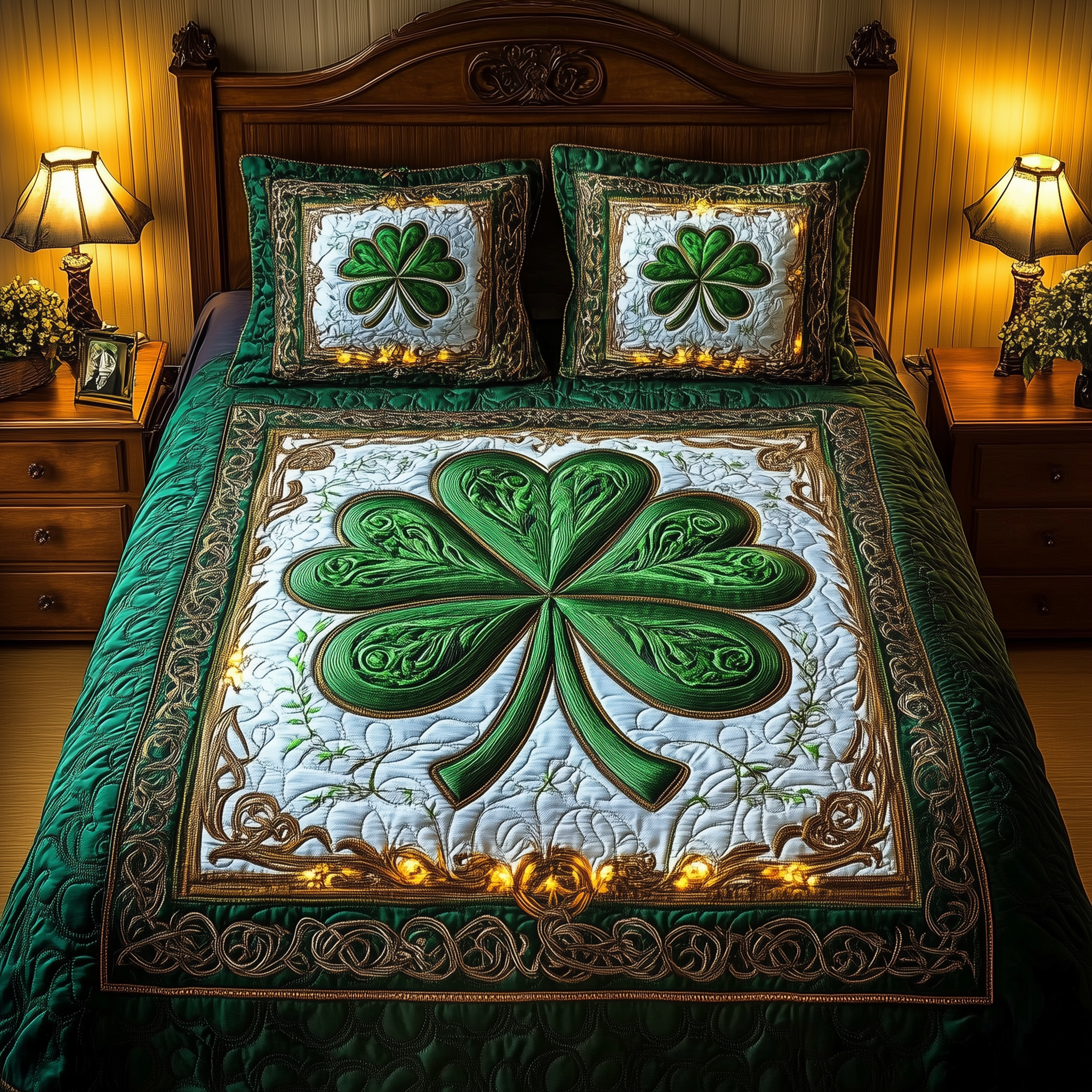Celtic Shamrock Quilted Bedding Set Duvet Cover Bedspread Set Item Gifts For New Dads