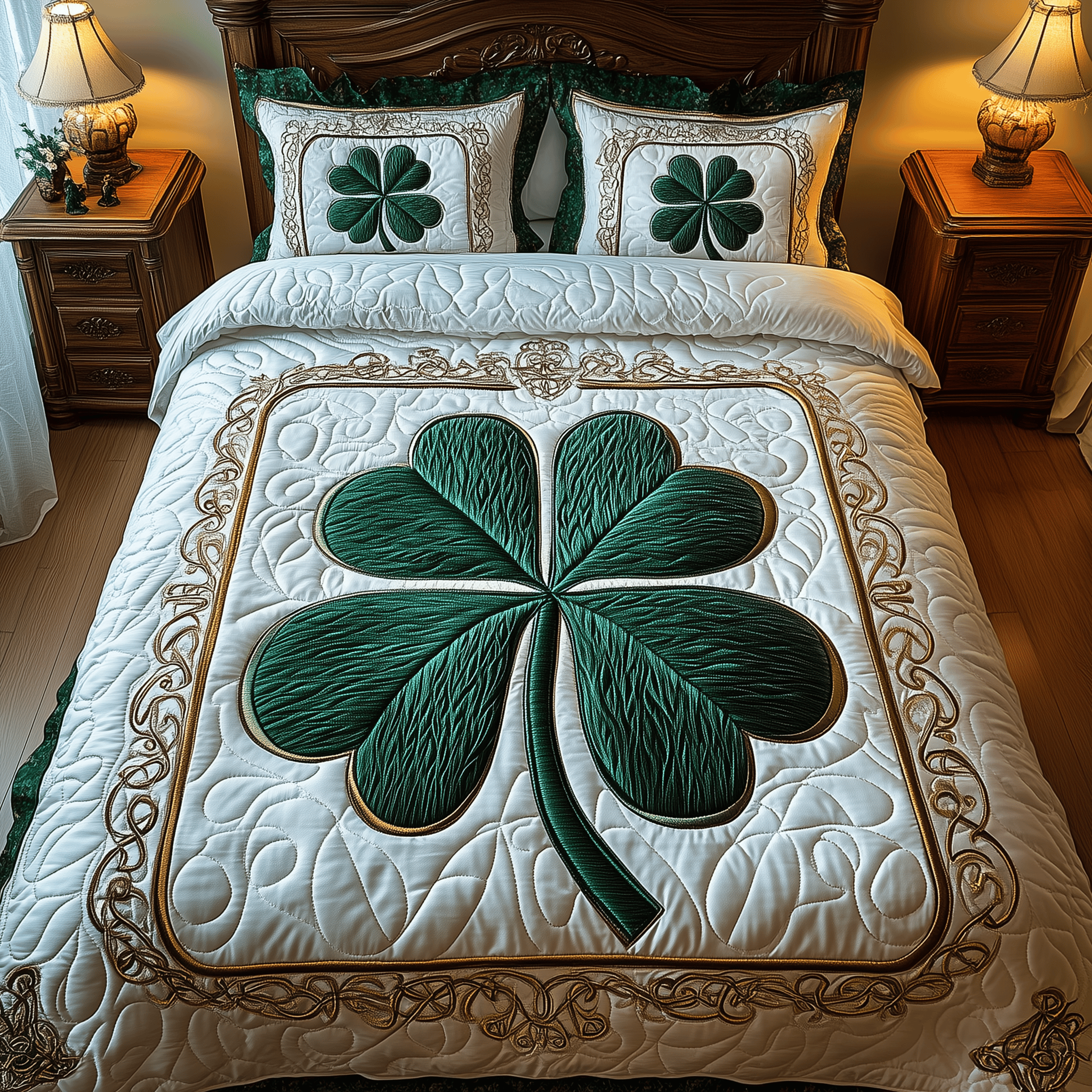 Celtic Shamrock Quilted Bedding Set Duvet Cover Bedspread Set Item Last Minute Father'sDay Gifts