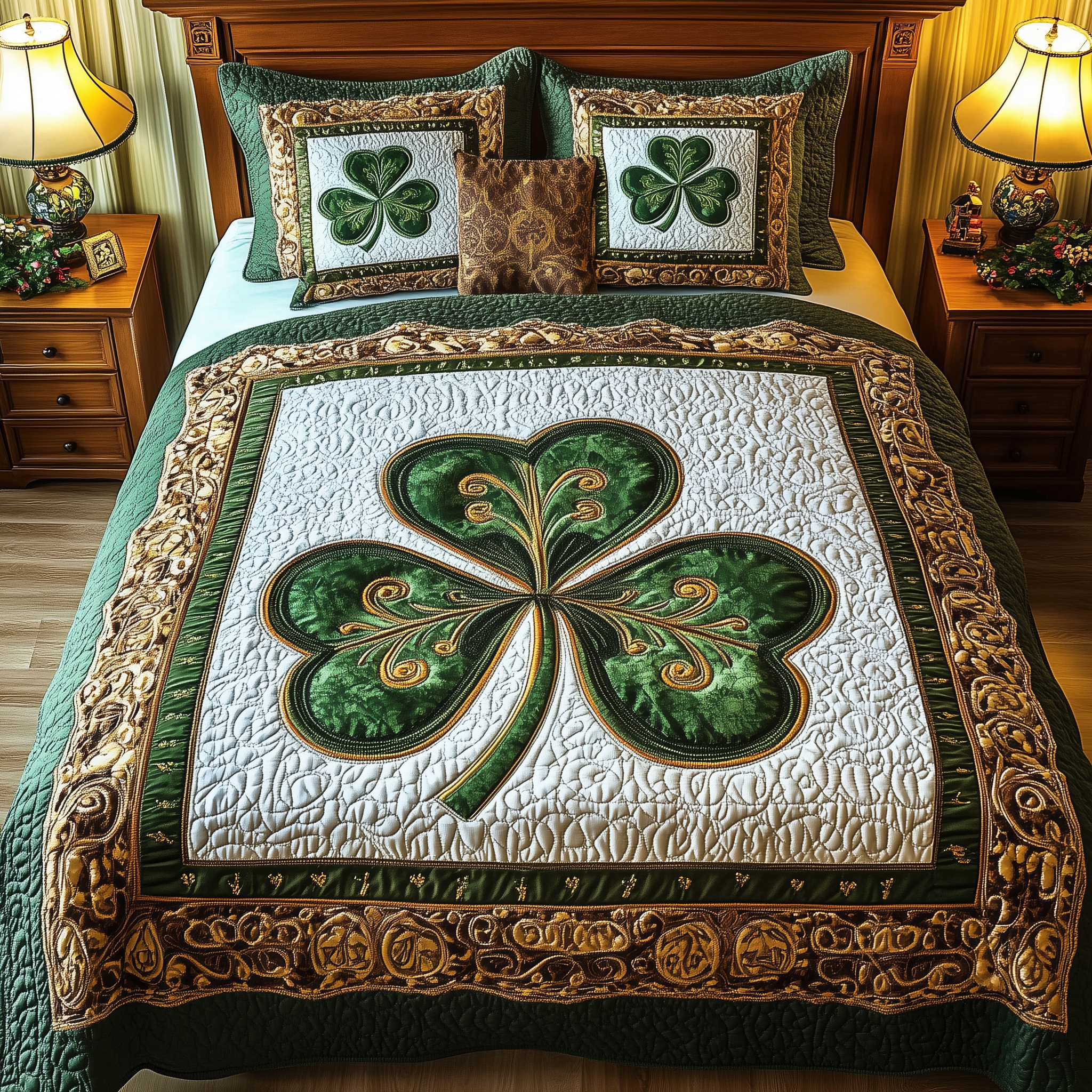 Celtic Shamrock Quilted Bedding Set Duvet Cover Bedspread Set Item Unique Father'sDay Gifts