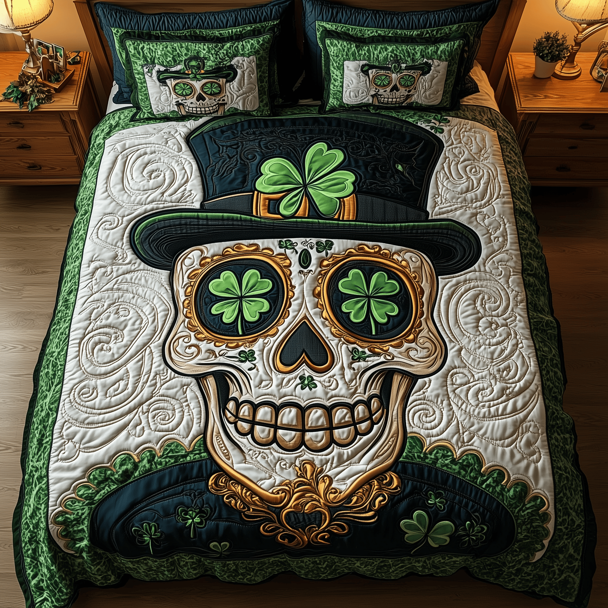 Celtic Skull Magic Quilted Bedding Set Valentine's Day Duvet Cover Unusual Skull Gifts