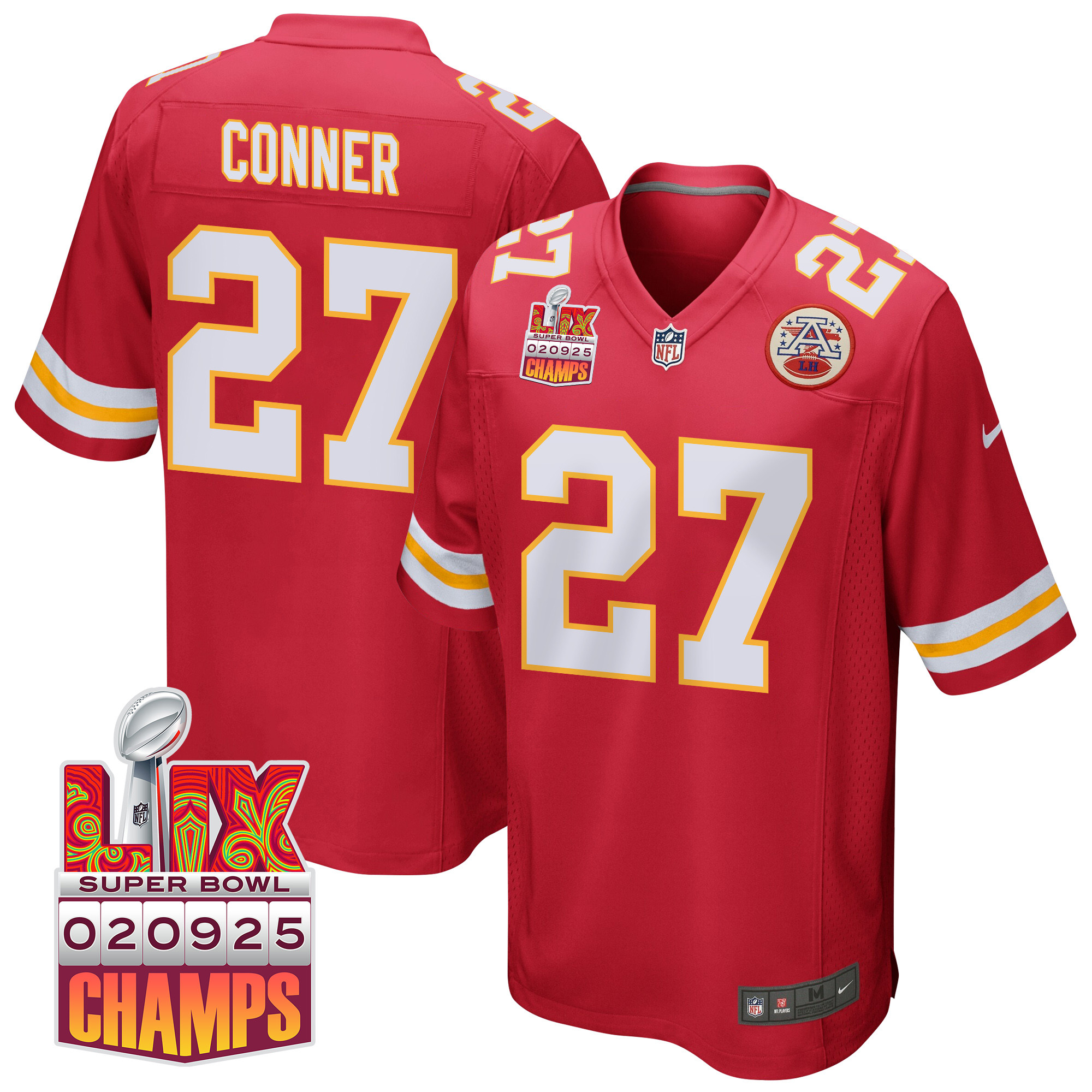 Chamarri Conner 27 Kansas City Chiefs Super Bowl LIX Champions Patch Game Men Jersey - Red - JS384