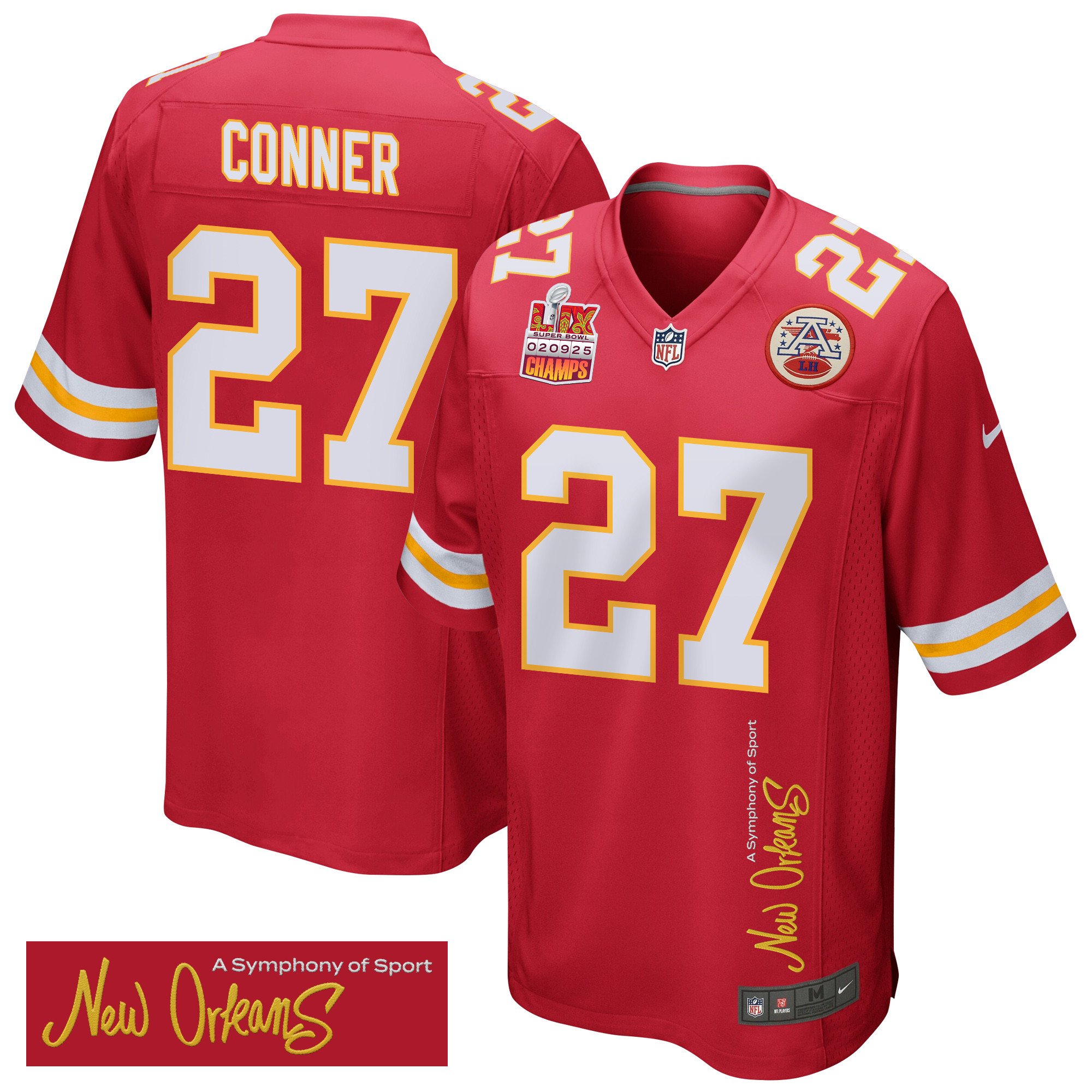Chamarri Conner 27 Kansas City Chiefs Super Bowl LIX Champions Patch 'New Orleans - A Symphony of Sport' EMBROIDERED Game Men Jersey - Red - JS857