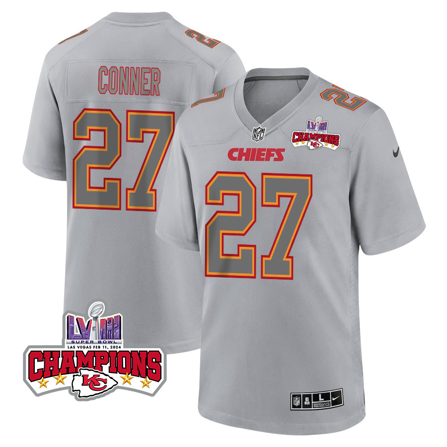 Chamarri Conner 27 Kansas City Chiefs Super Bowl LVIII Champions 4 Stars Patch Atmosphere Fashion Game Men Jersey - Gray - JSDV980